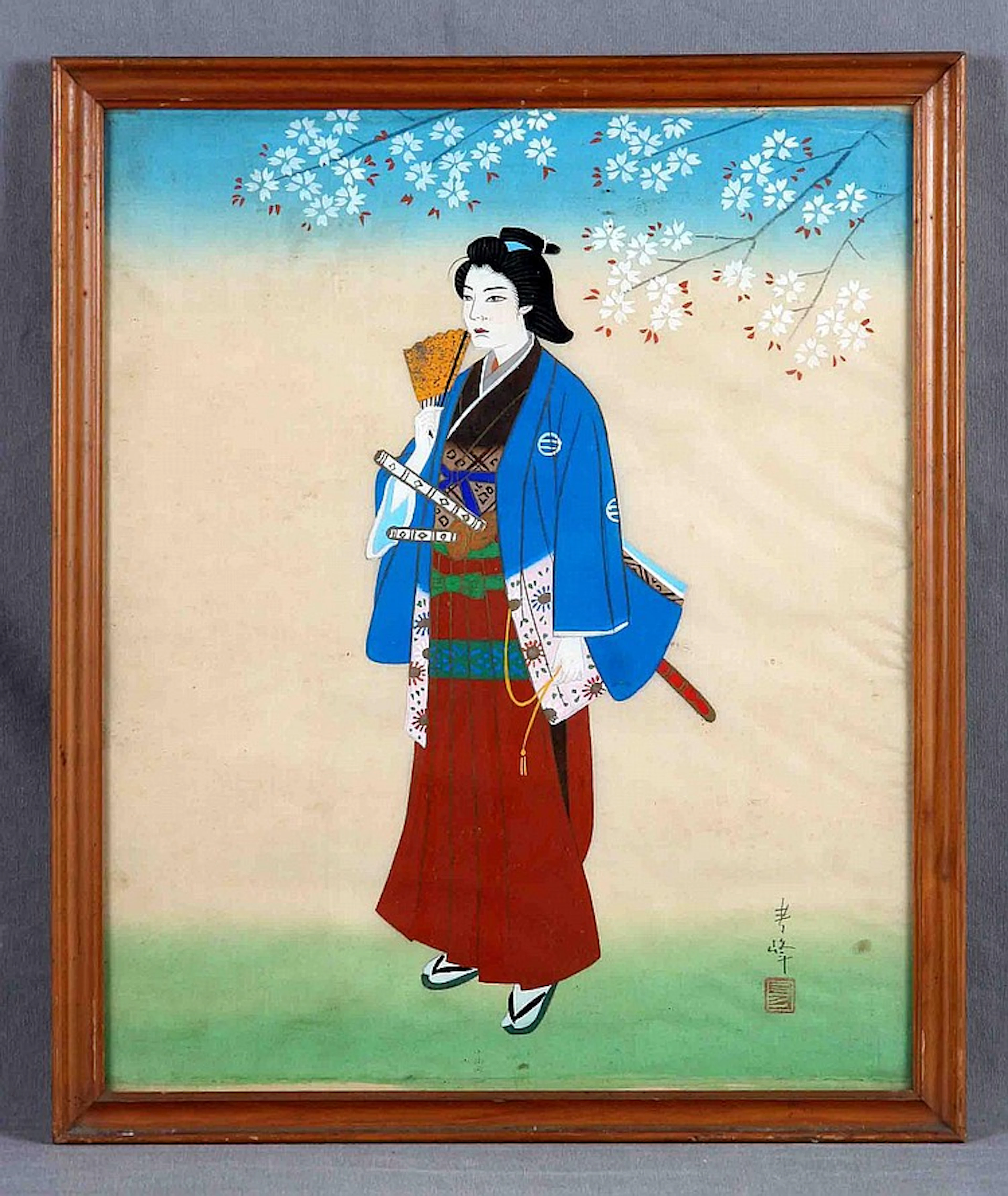 ESC. JAPONESA S.XIX. “Guerrera”. Óleo sobre seda, de 44x36 c