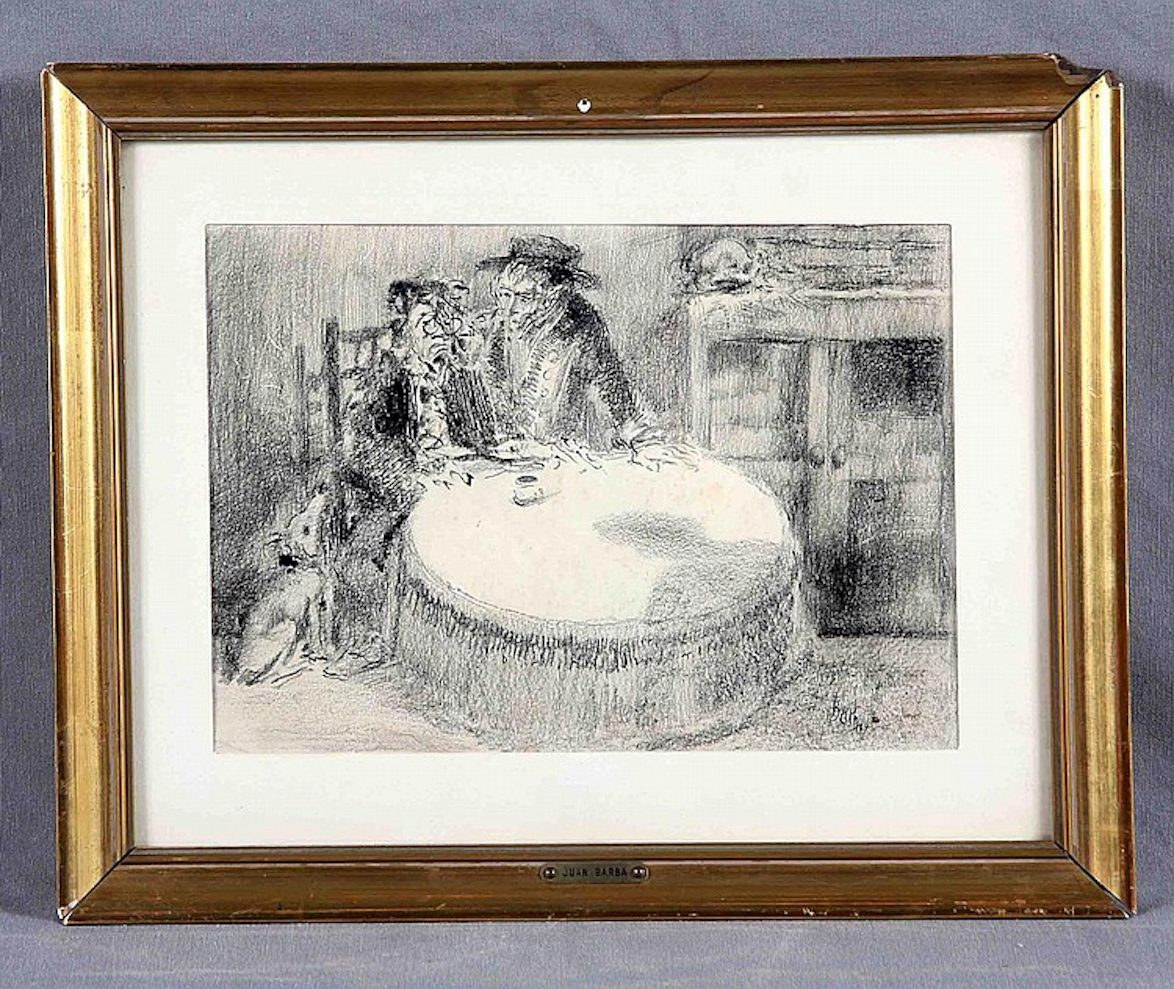 BARBA, JUAN (1915-1982). “Escena de interior”. Dibujo en gra