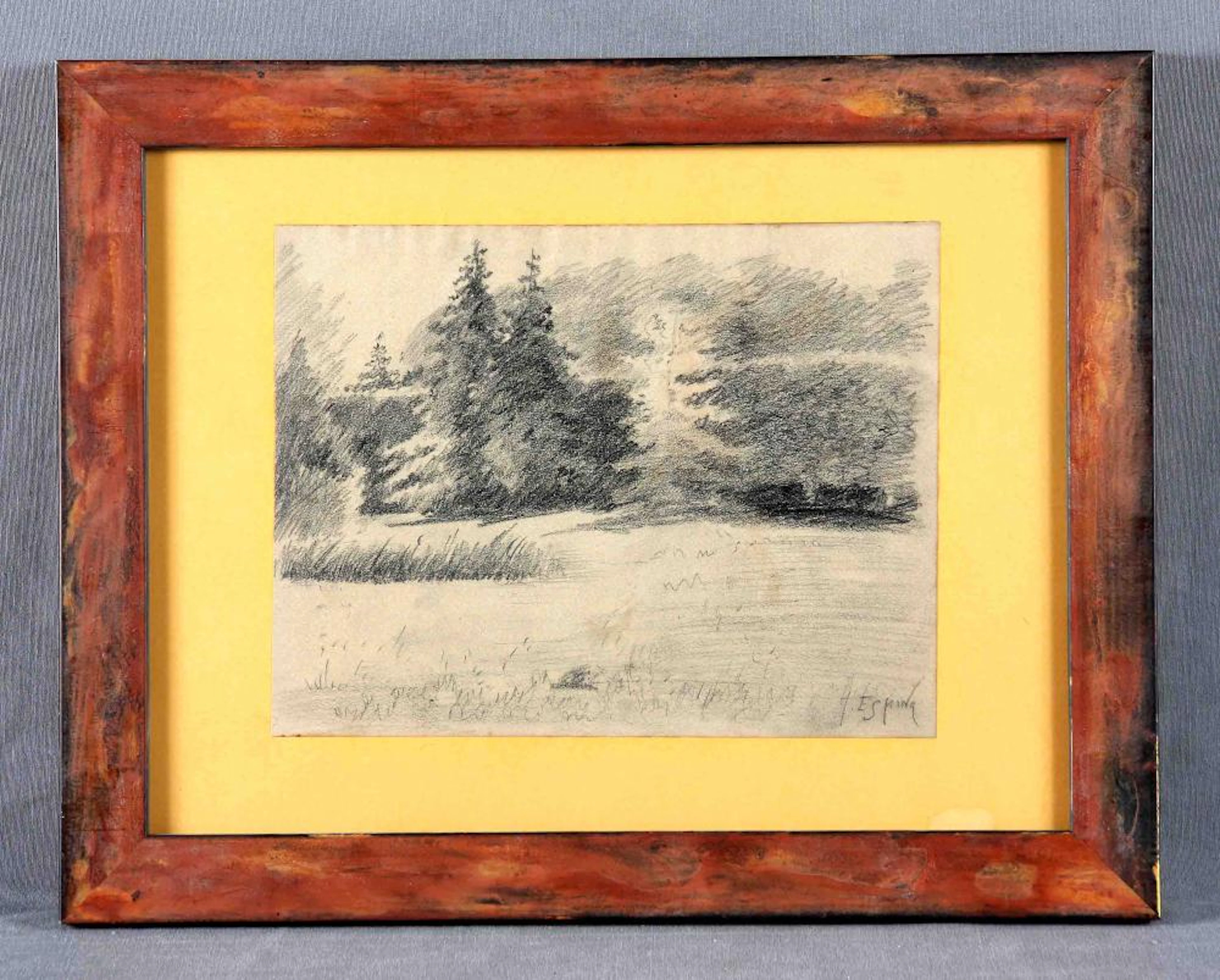 ESPINA, JUAN (1848-1933). “Paisaje”. Dibujo a lápi