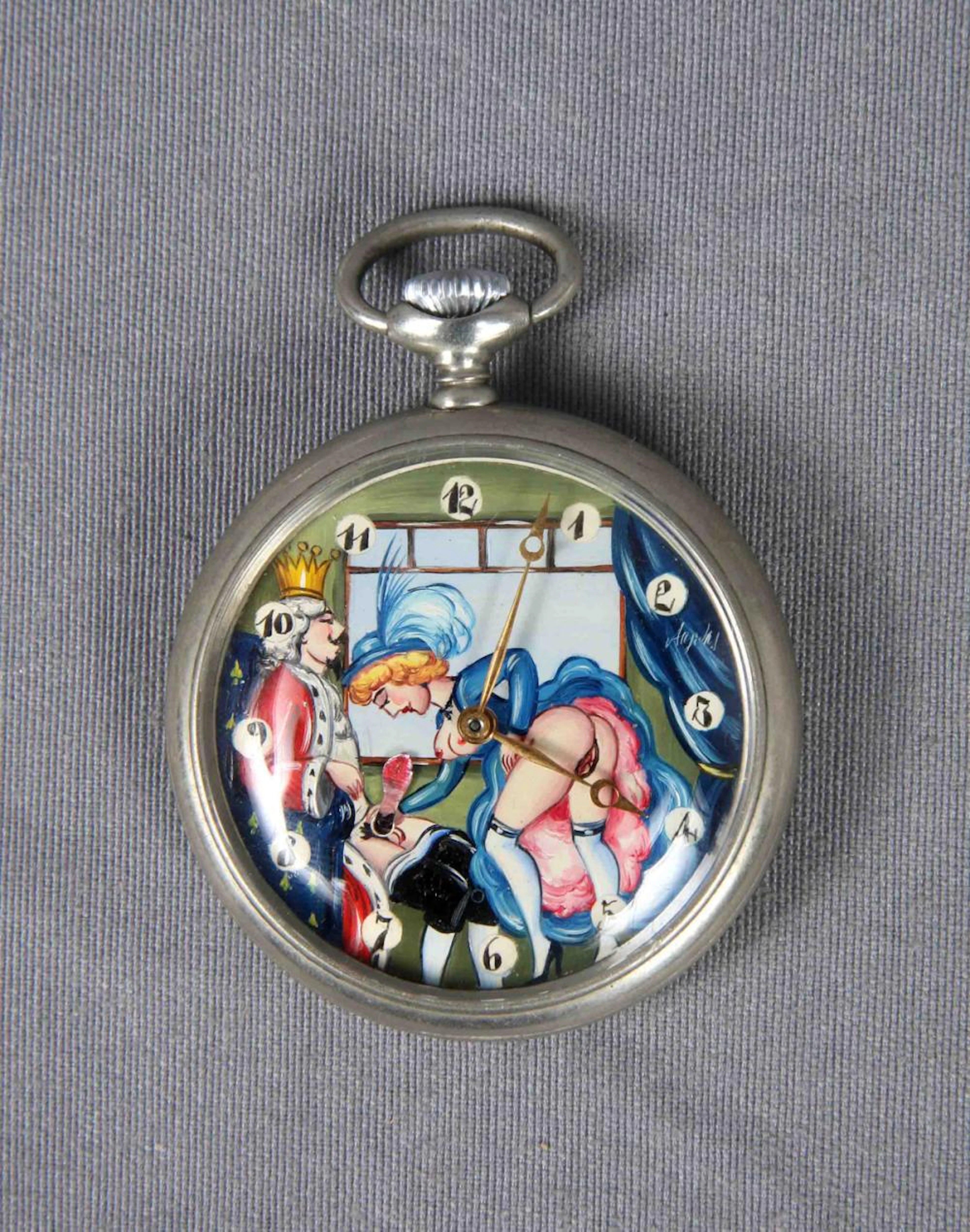 Reloj autómata de bolsillo, en plateado. Esfera de