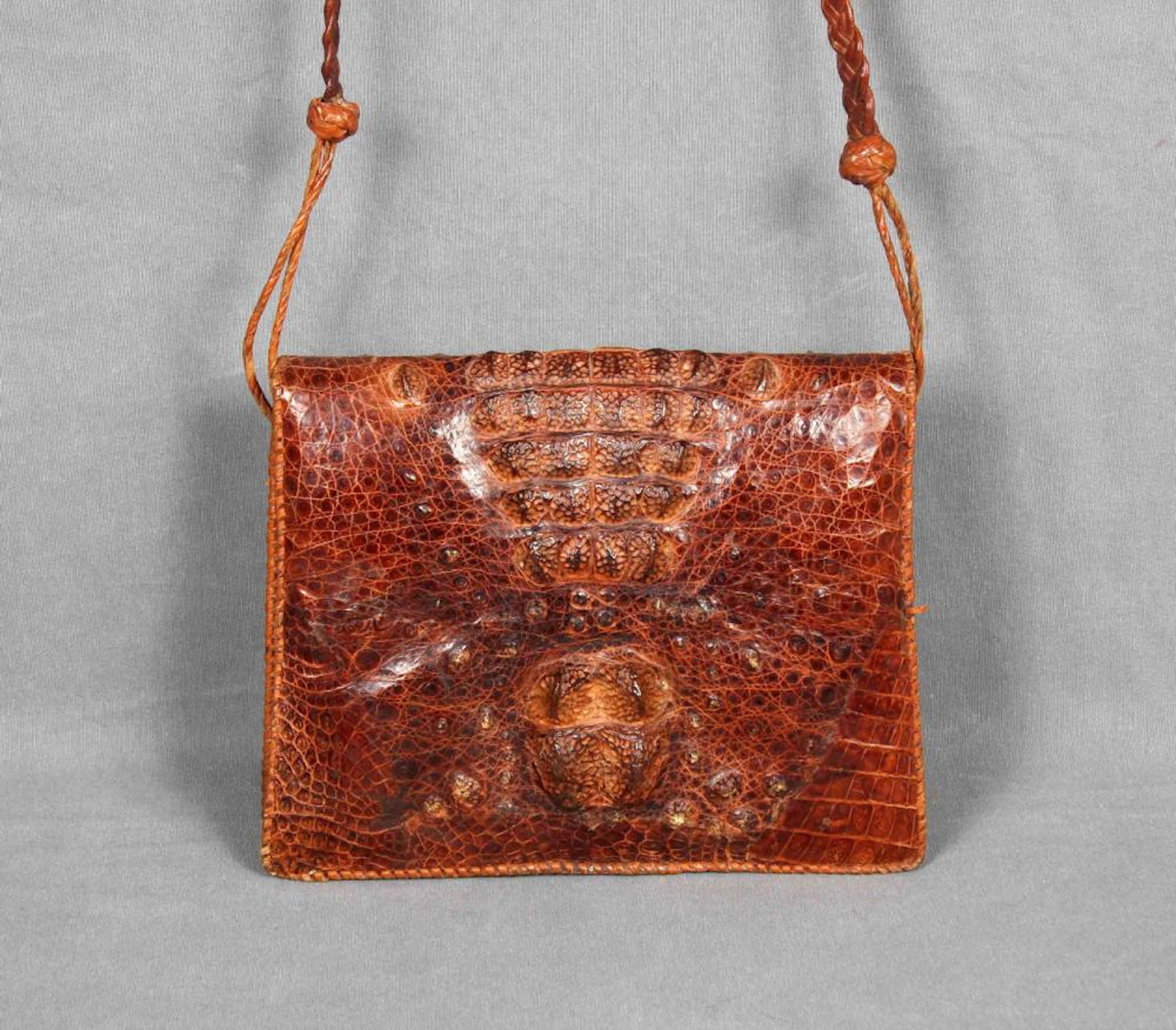 Bolso vintage en piel de cocodrilo, años 70.