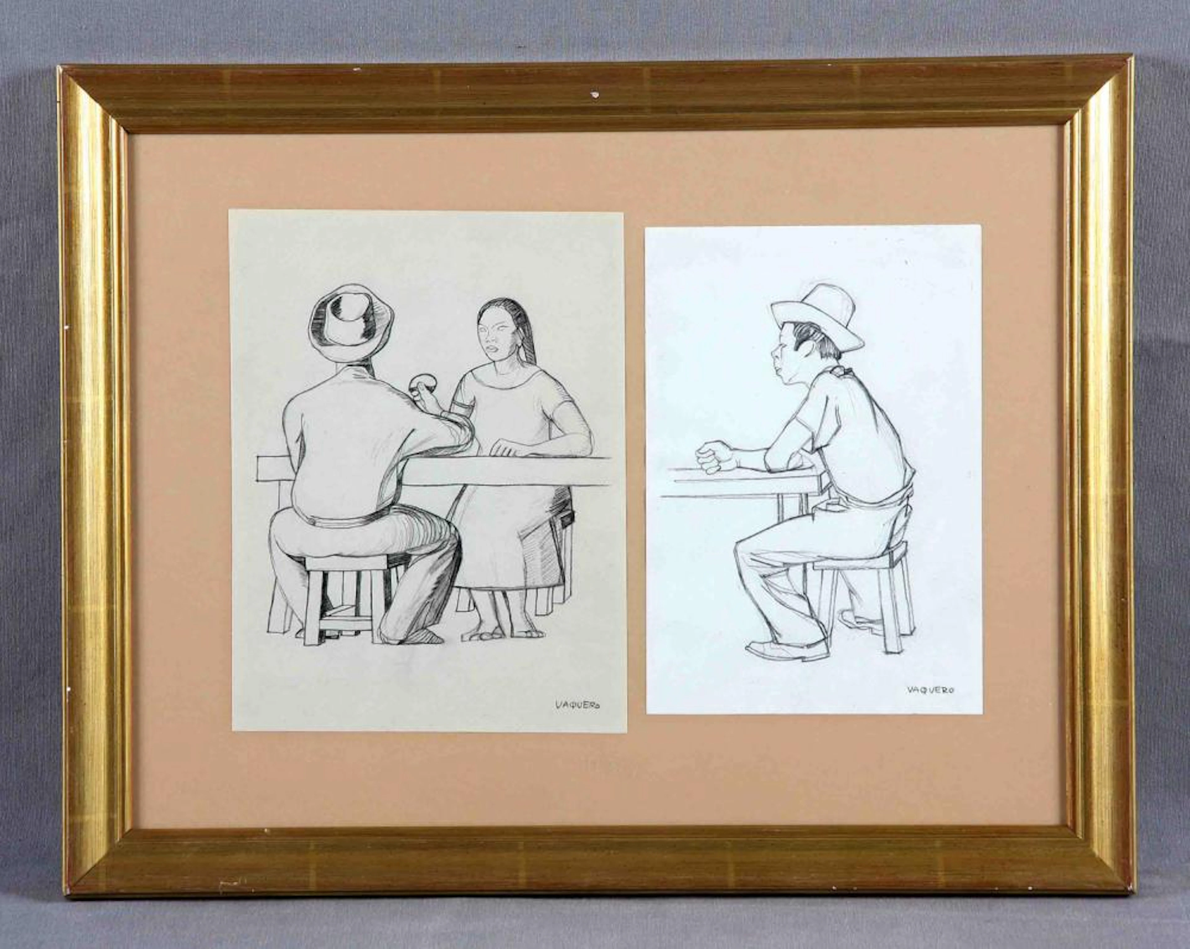 VAQUERO (S.XX). “Personajes”. Dos dibujos a carbon