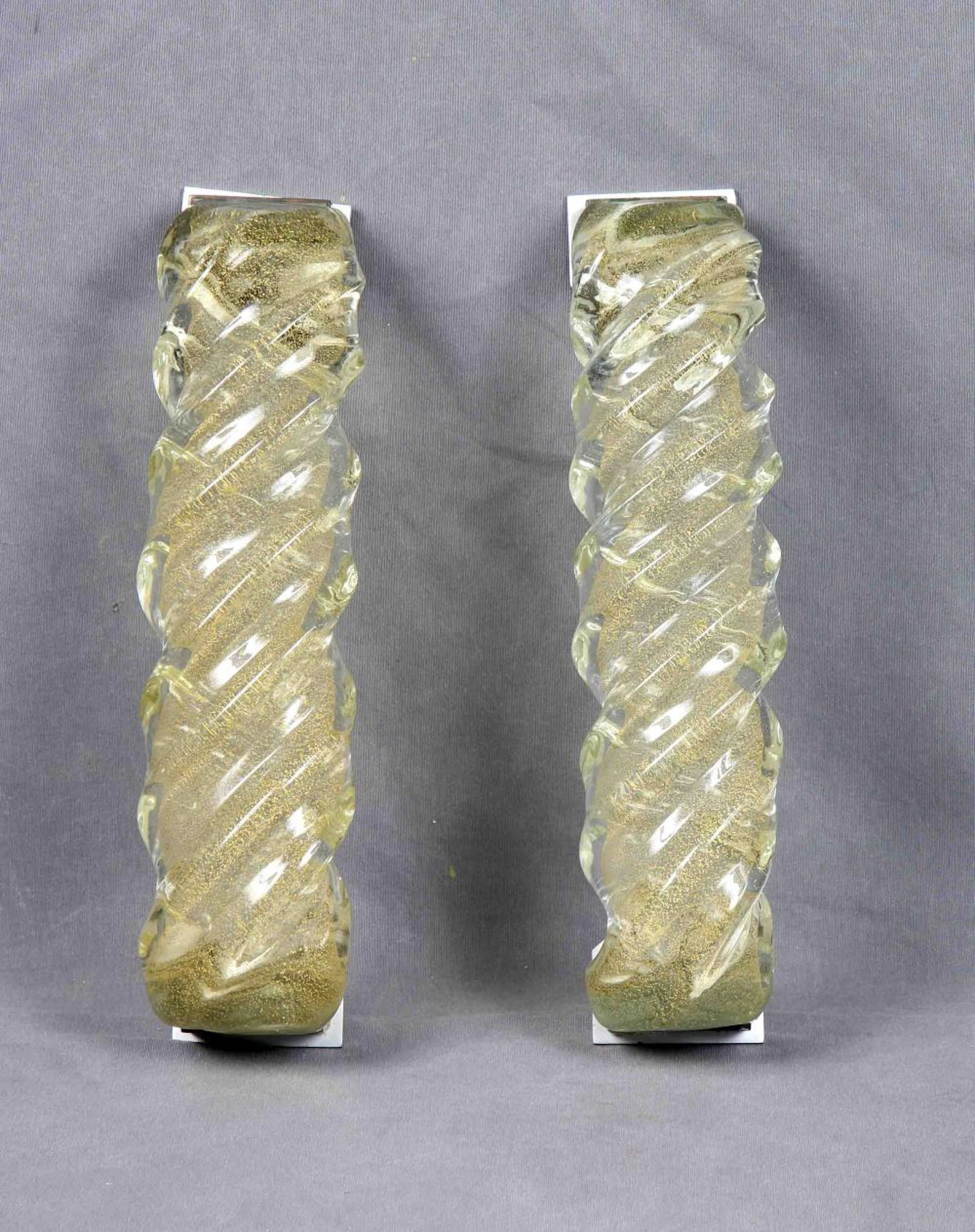Pair of old and big glass knobs from MURANO, in ye
