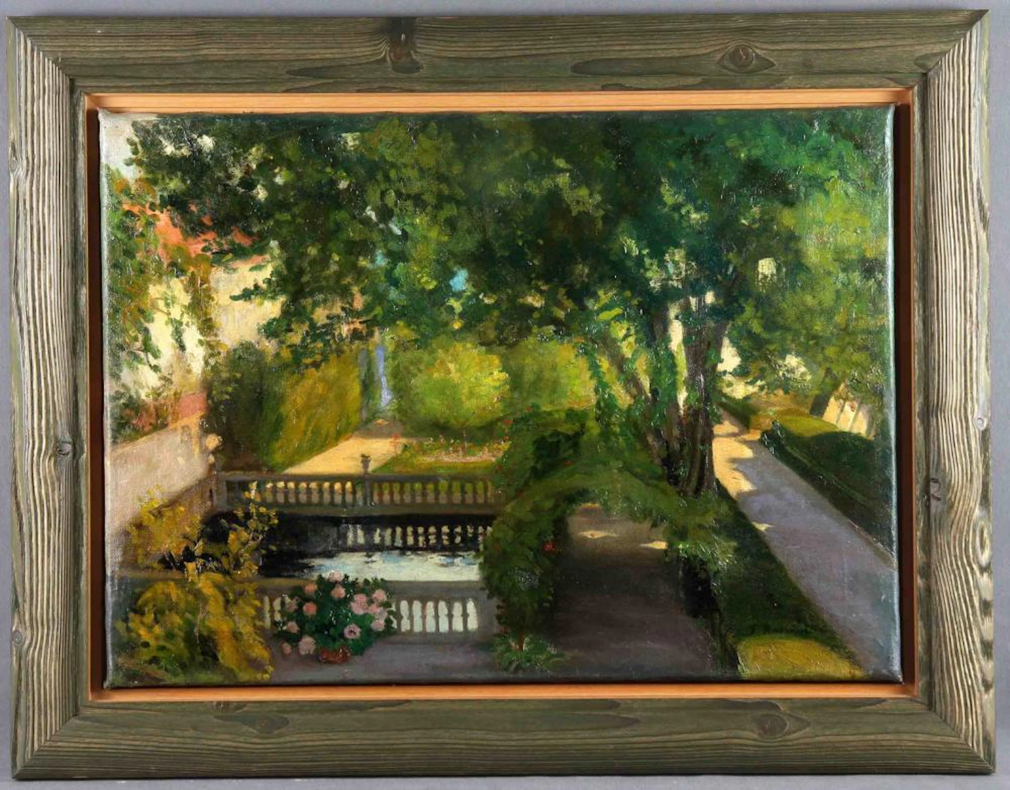 RUSIÑOL, SANTIAGO Jardín. Óleo sobre lienzo, 52x72