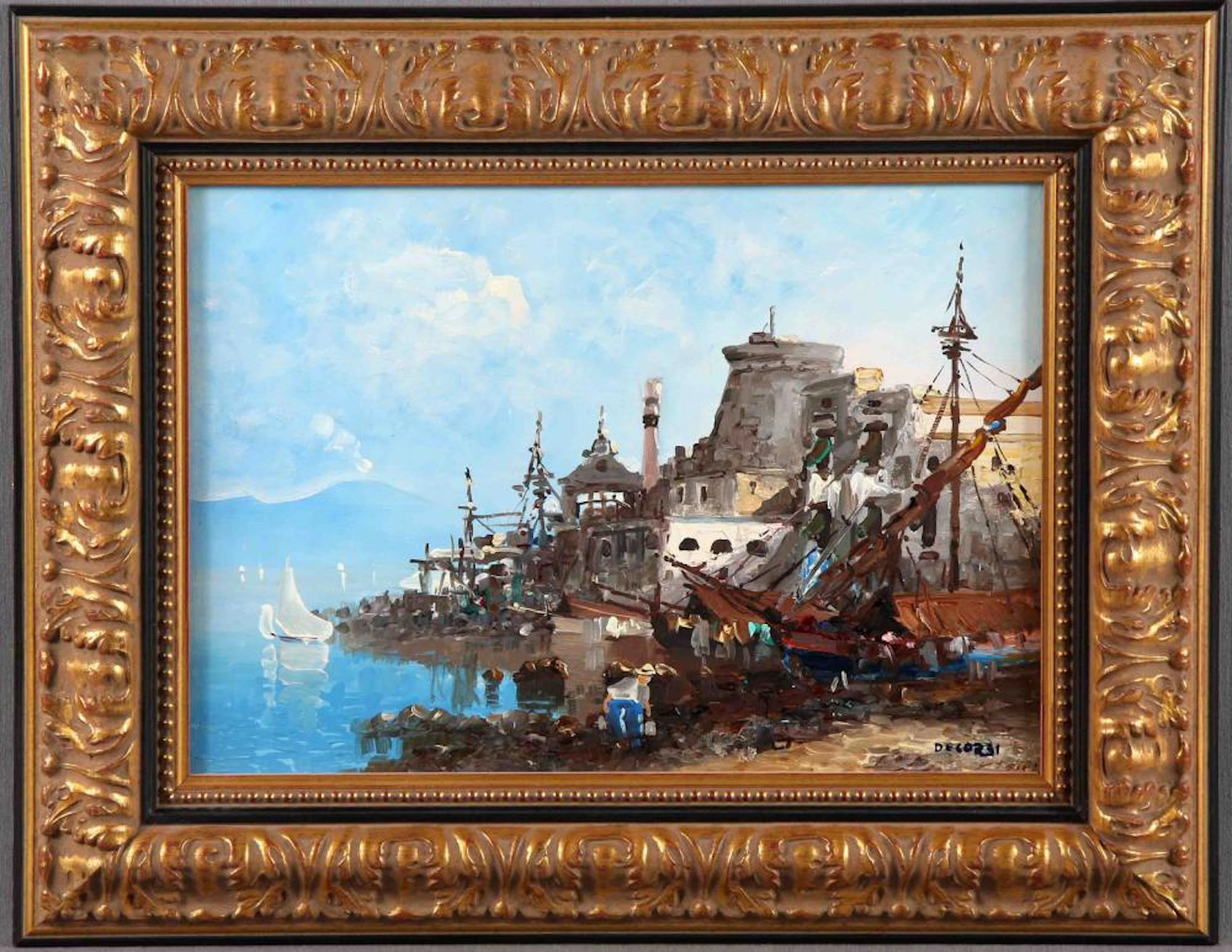 DECORSI Barco. Óleo sobre tabla, de 25x35 cm. Firm