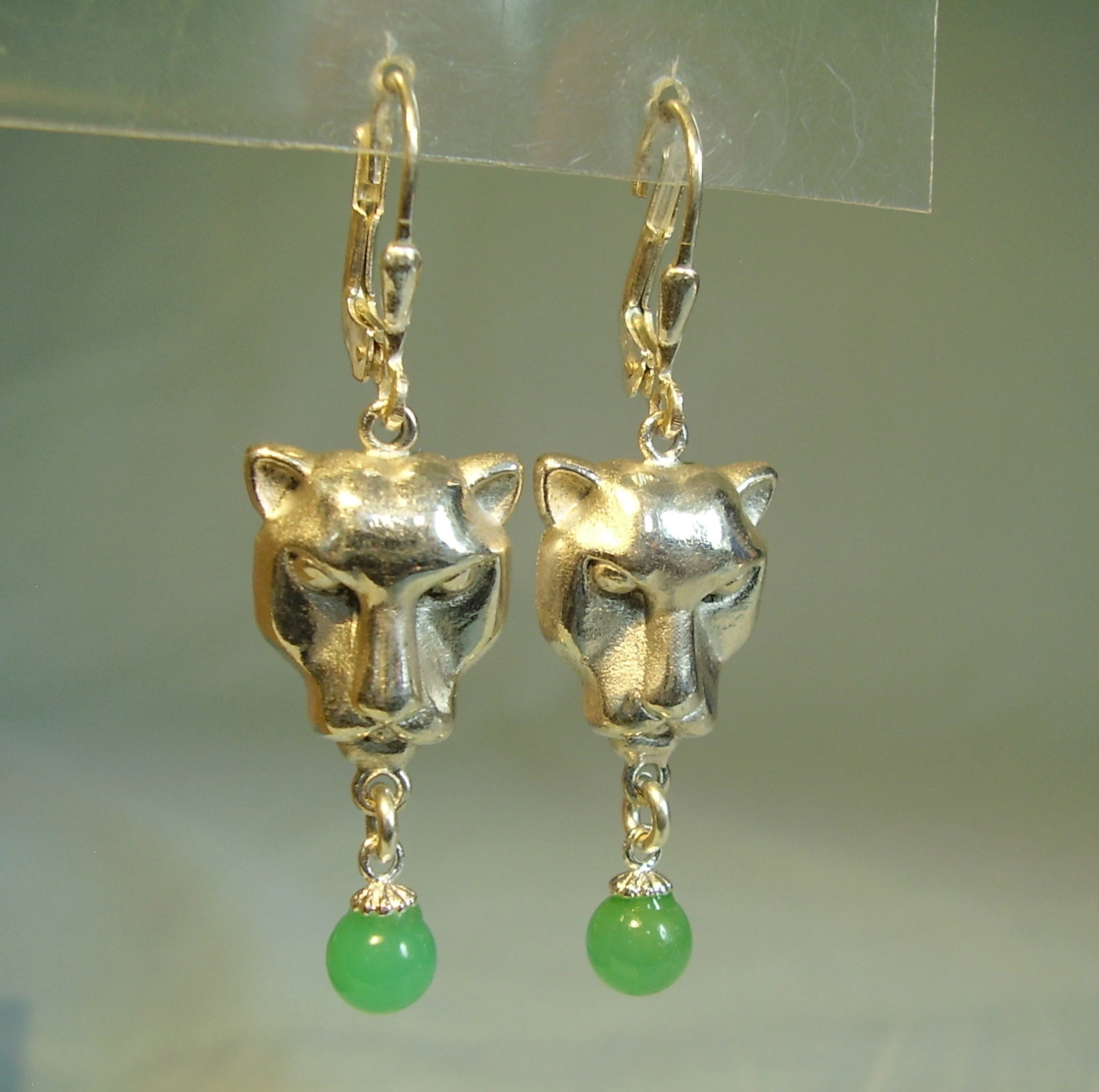 ART DECO PANTHER OHRRINGE Silber 935 und Chrysopras.