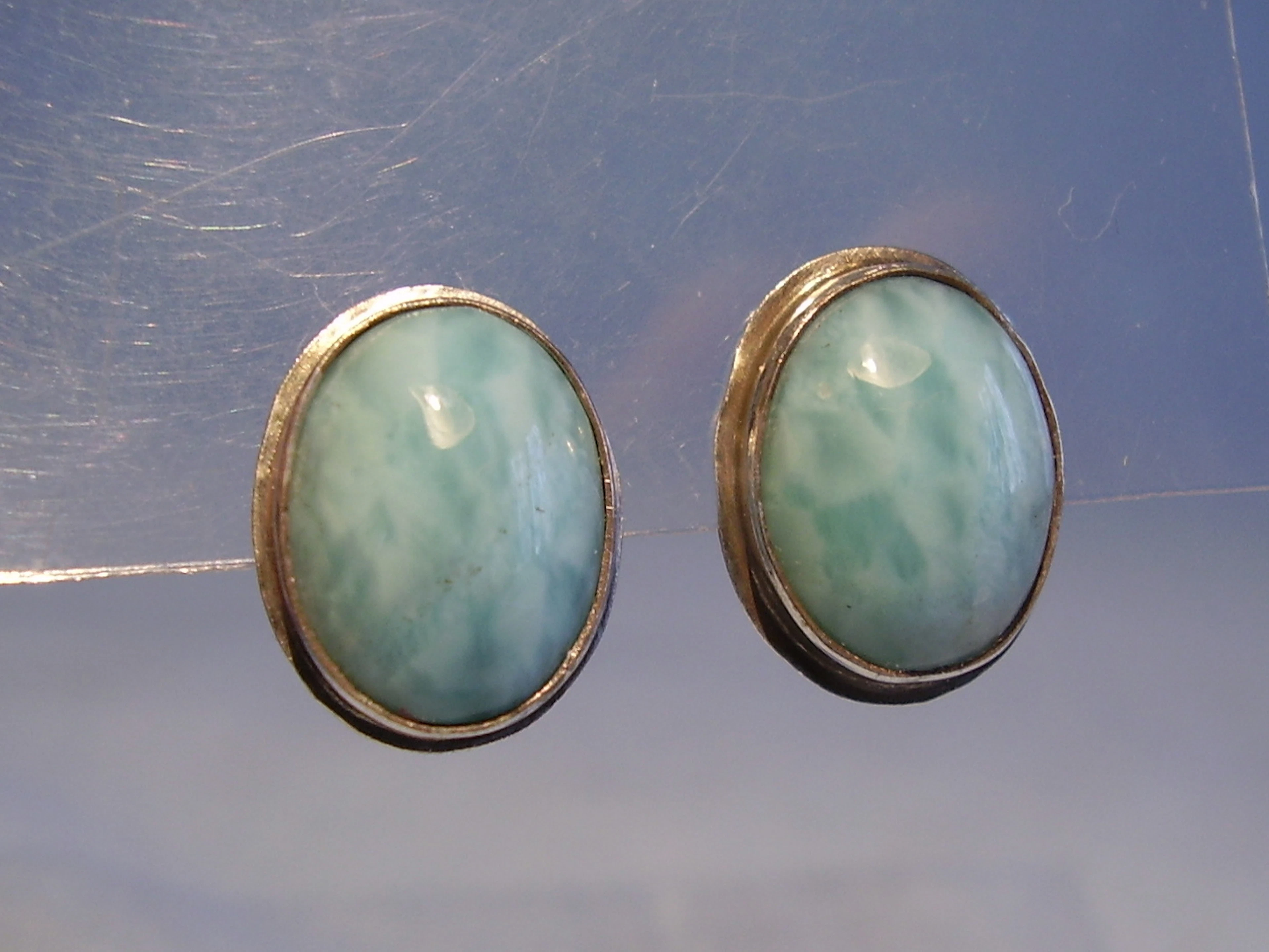 LARIMAR OHRSTECKER Handarbeit Silber 925.