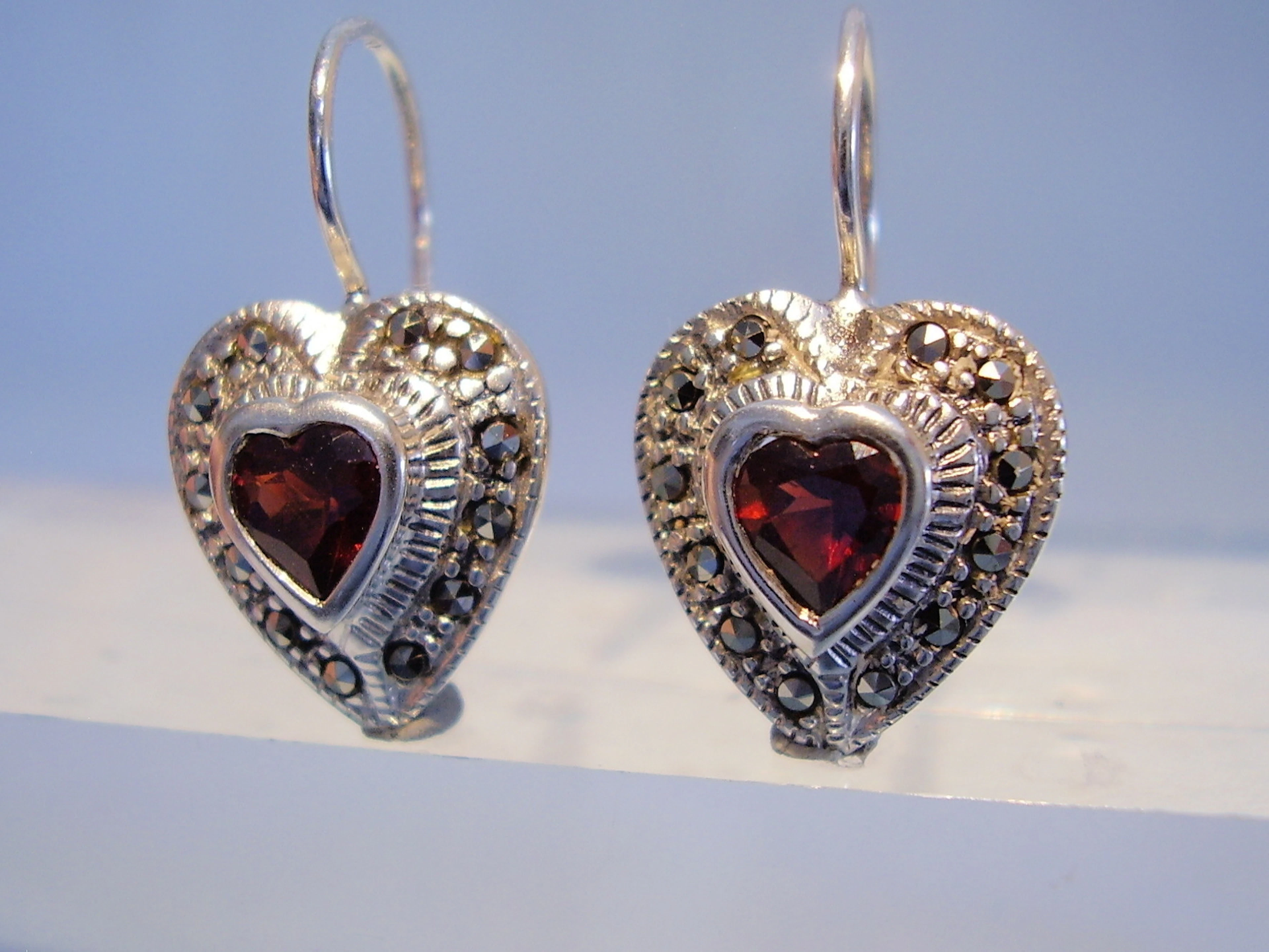 GRANAT OHRRINGE Silber 925.