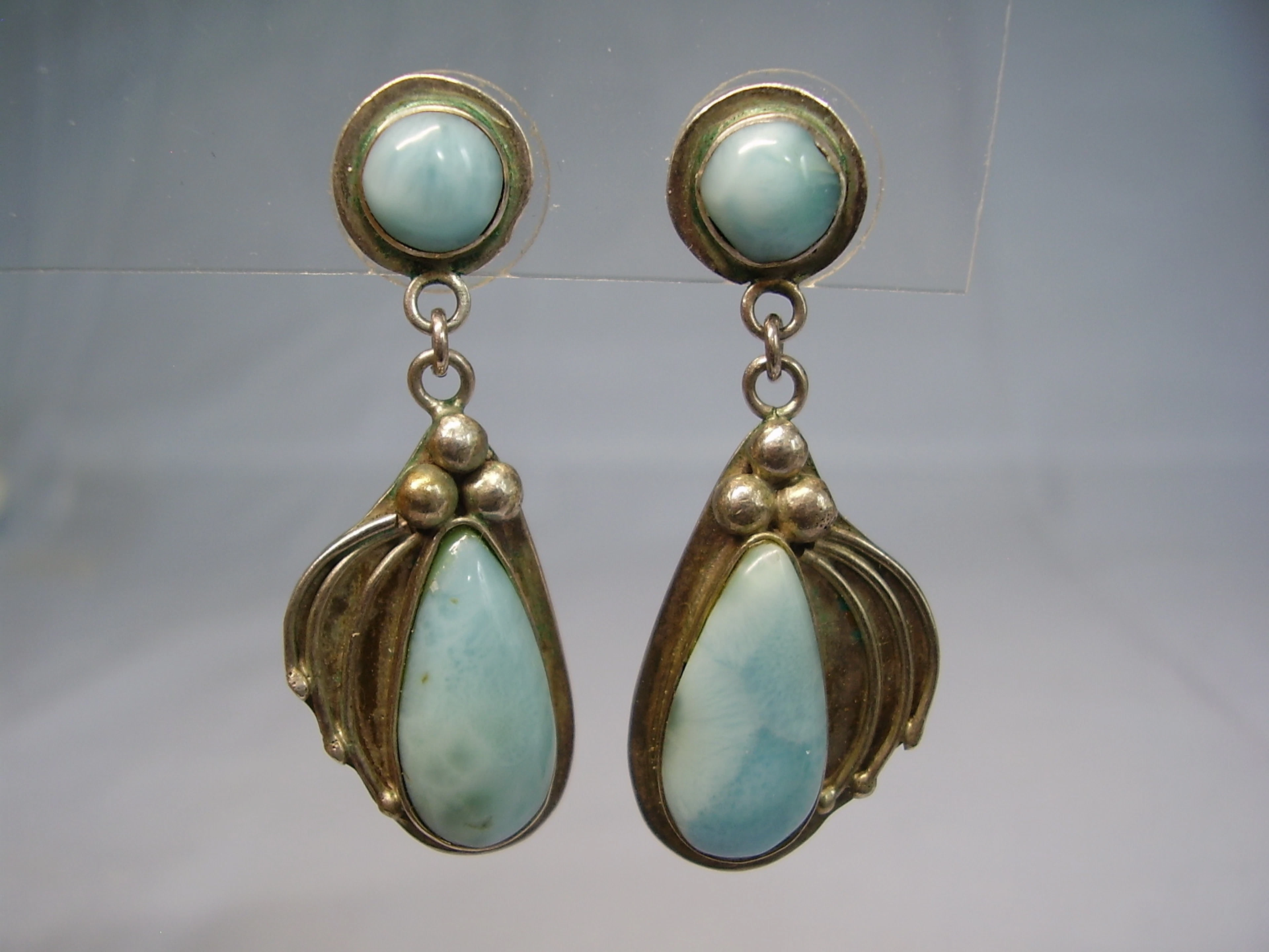 LARIMAR OHRSTECKER Handarbeit Silber 925.