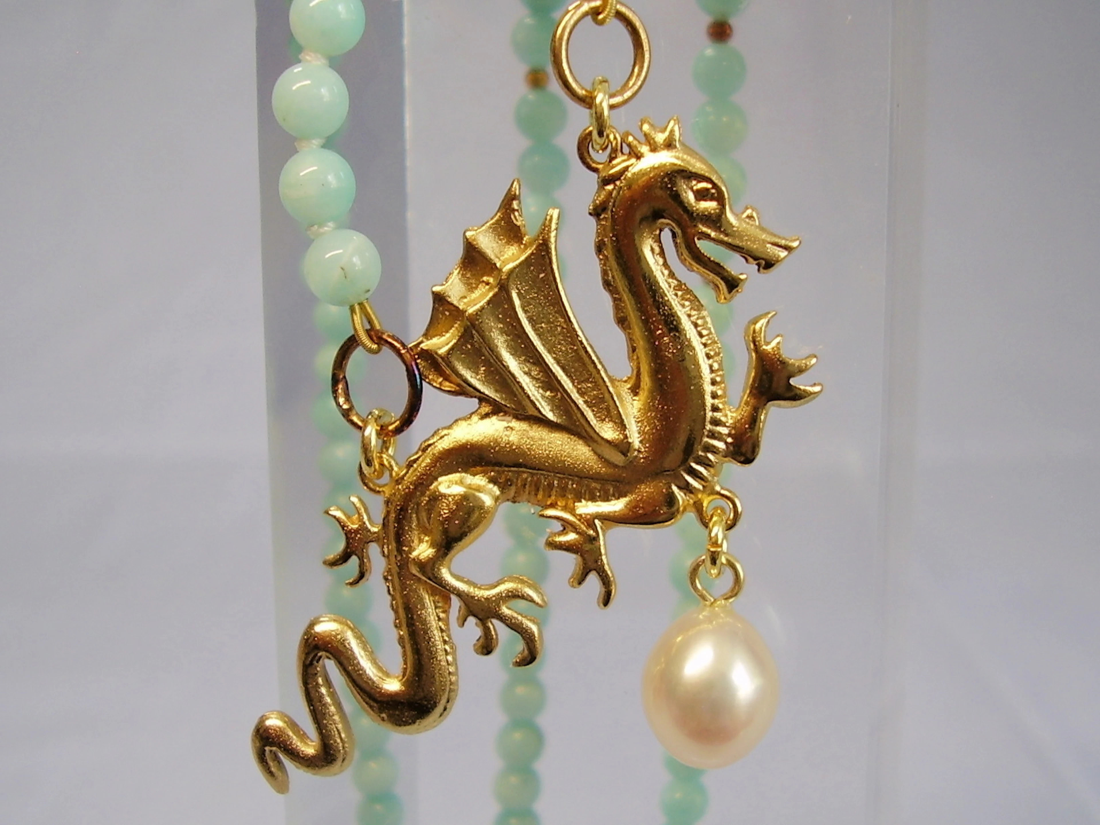 AMAZONIT COLLIER MIT GLÜCKSDRACHEN.