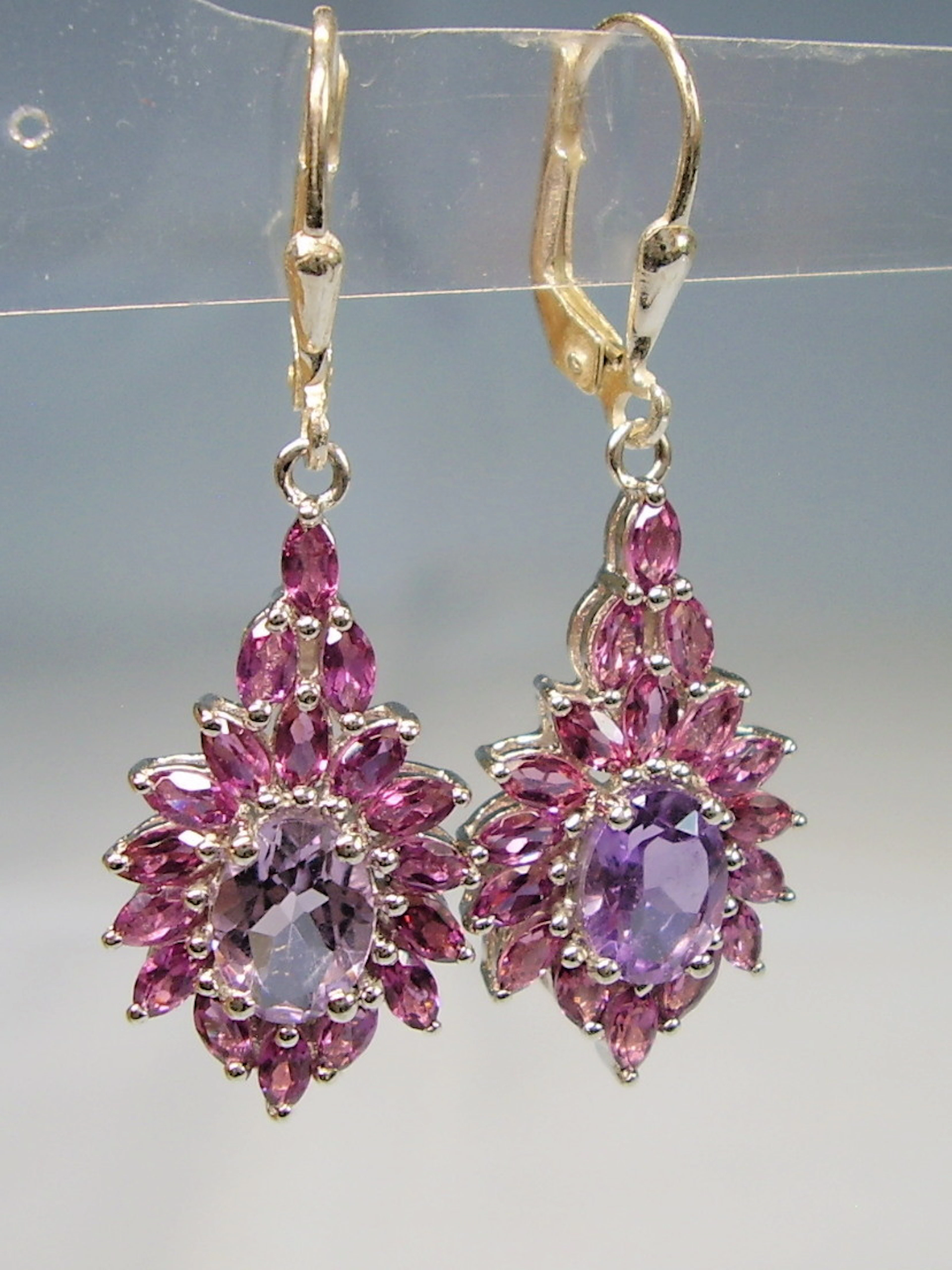 OHRRINGE AMETHYST + PINK TOPAS SILBER 925.