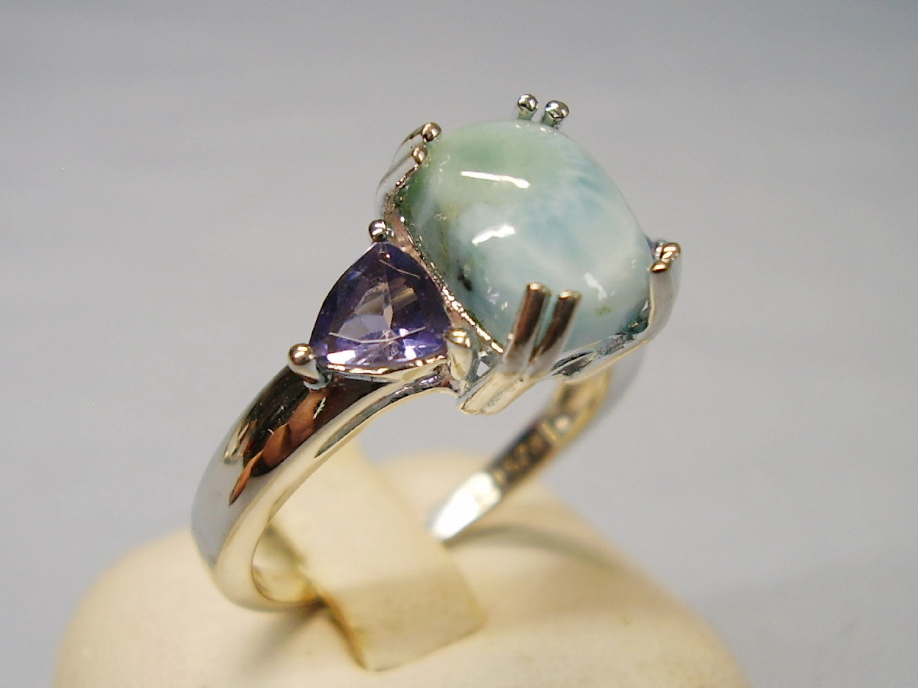 LARIMAR + IOLITH DESIGNER RING SILBER.