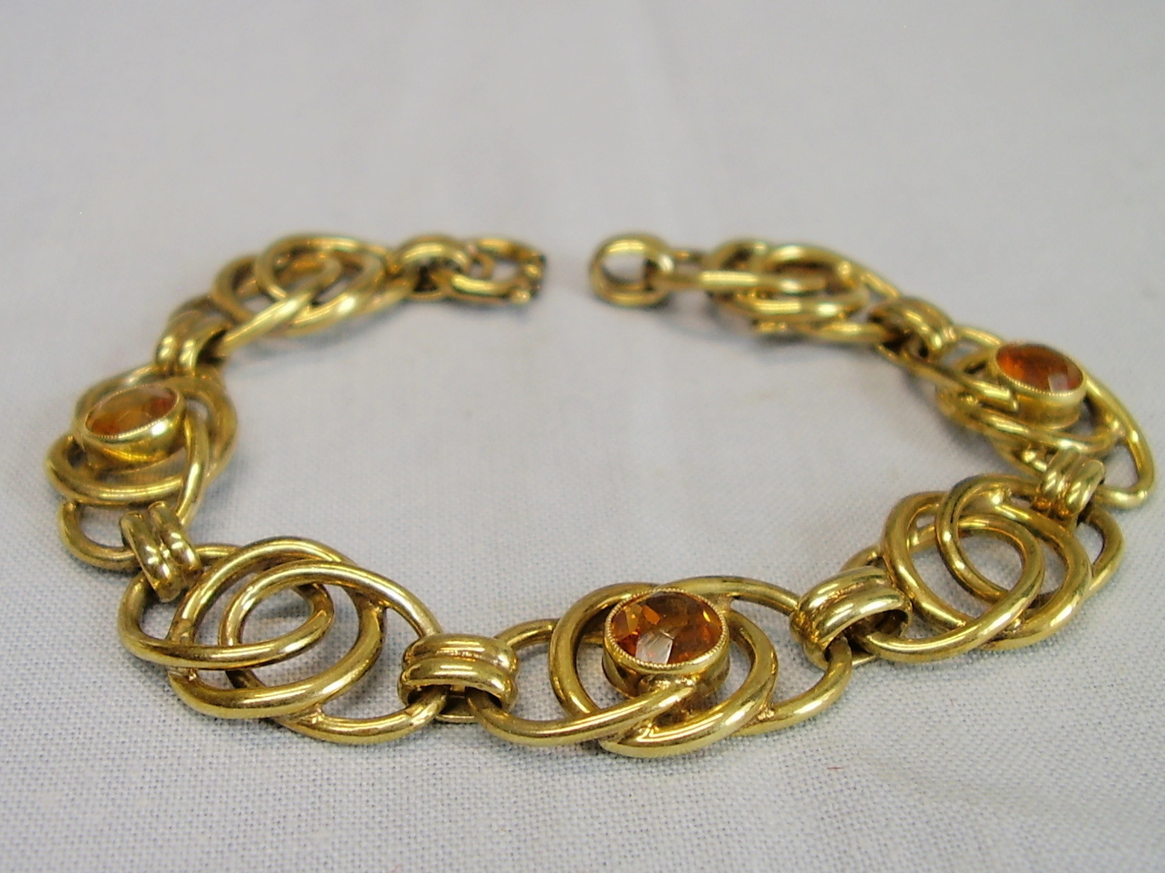 CITRIN ARMBAND ANTIK SILBER VERGOLDET signiert LAURIN-SCHMUCK.