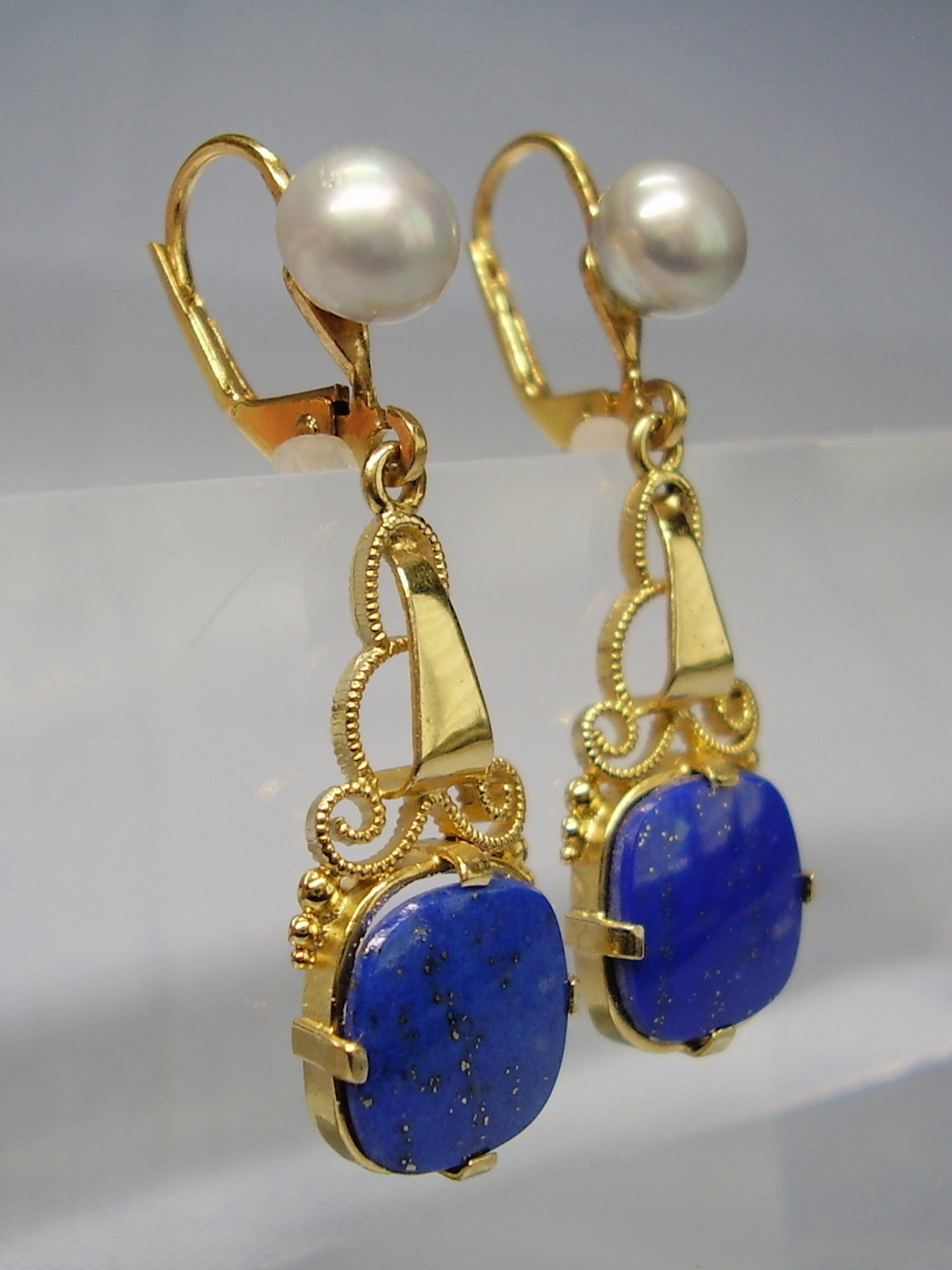 ART DECO OHRRINGE LAPISLAZULI + PERLEN.