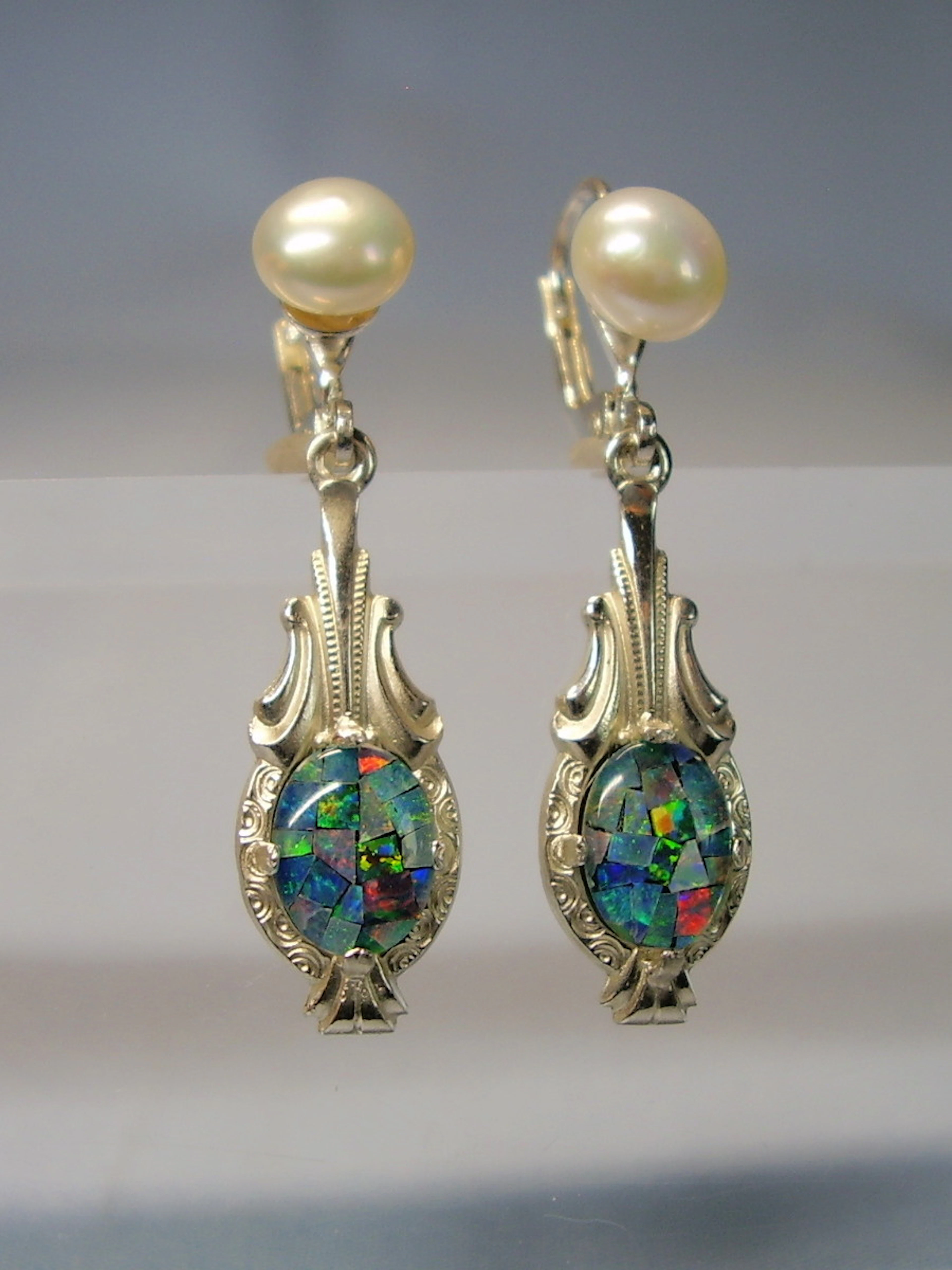 OPAL OHRRINGE SILBER 935 ANTIK.