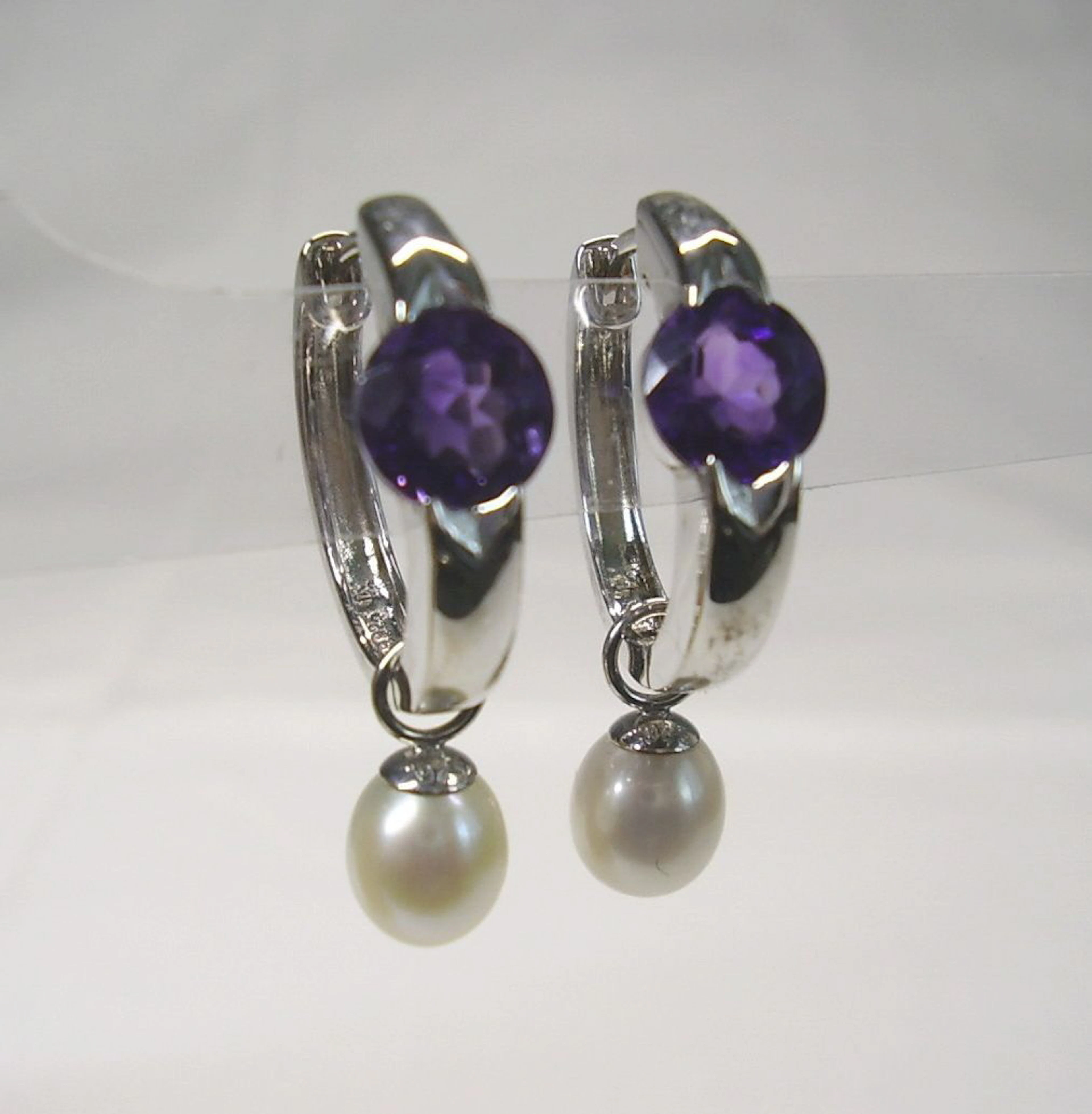 AMETHYST CREOLEN SILBER 925 MIT ECHTEN PERLEN.
