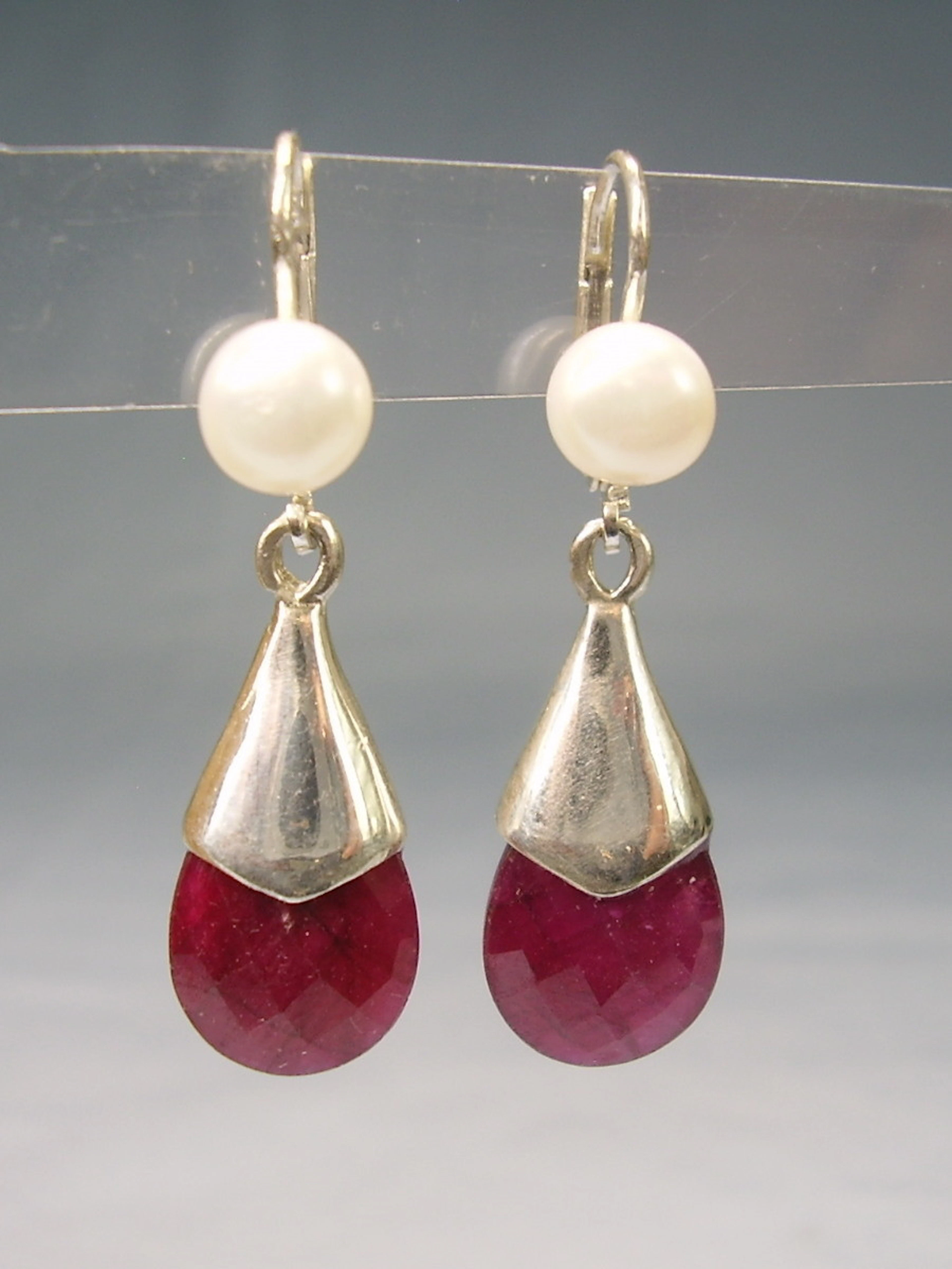 RUBIN - PERL OHRRINGE SILBER RUBINE 16 ct.