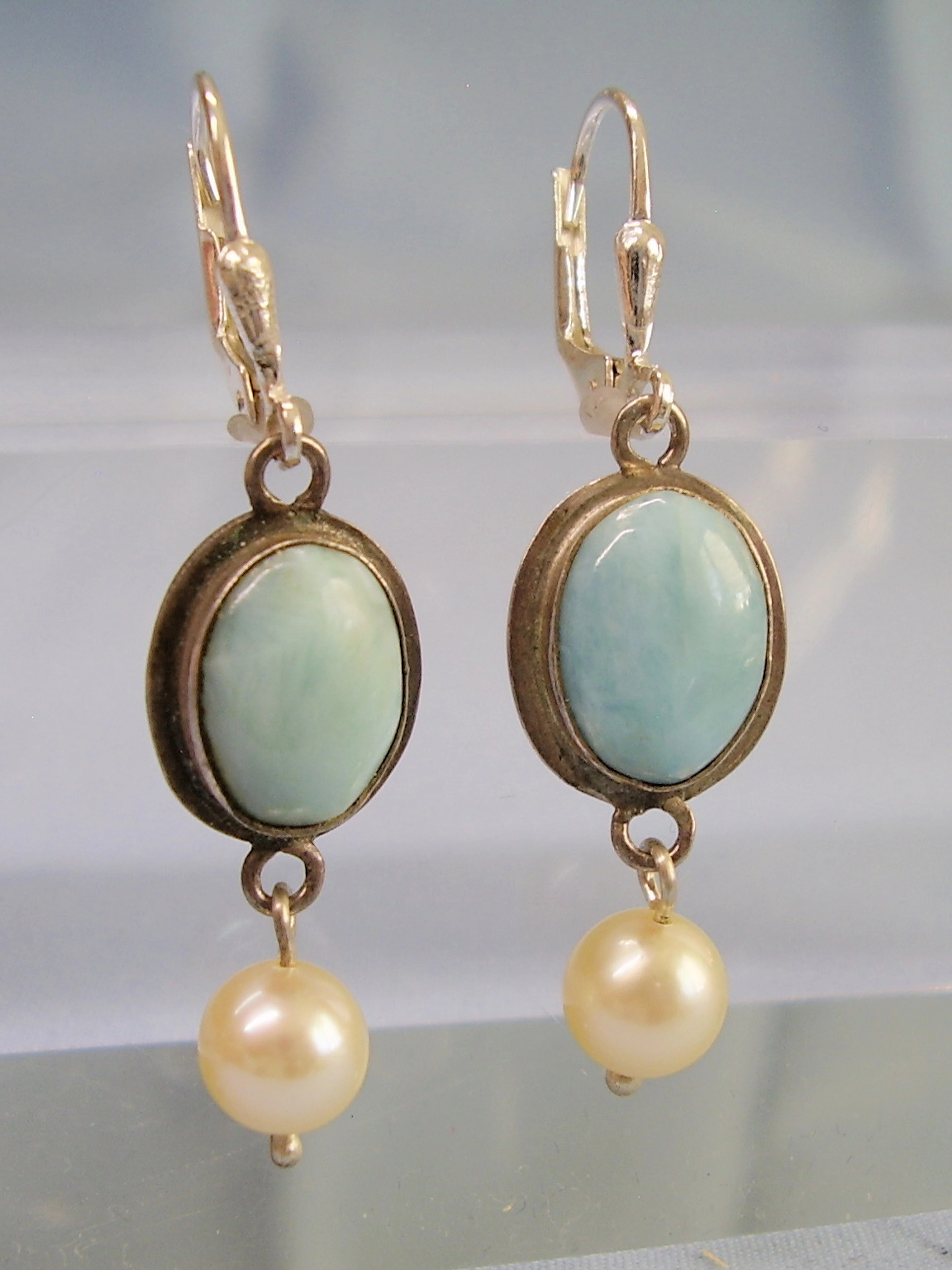 LARIMAR OHRRINGE MIT AKOYA-PERLEN SILBER 925.