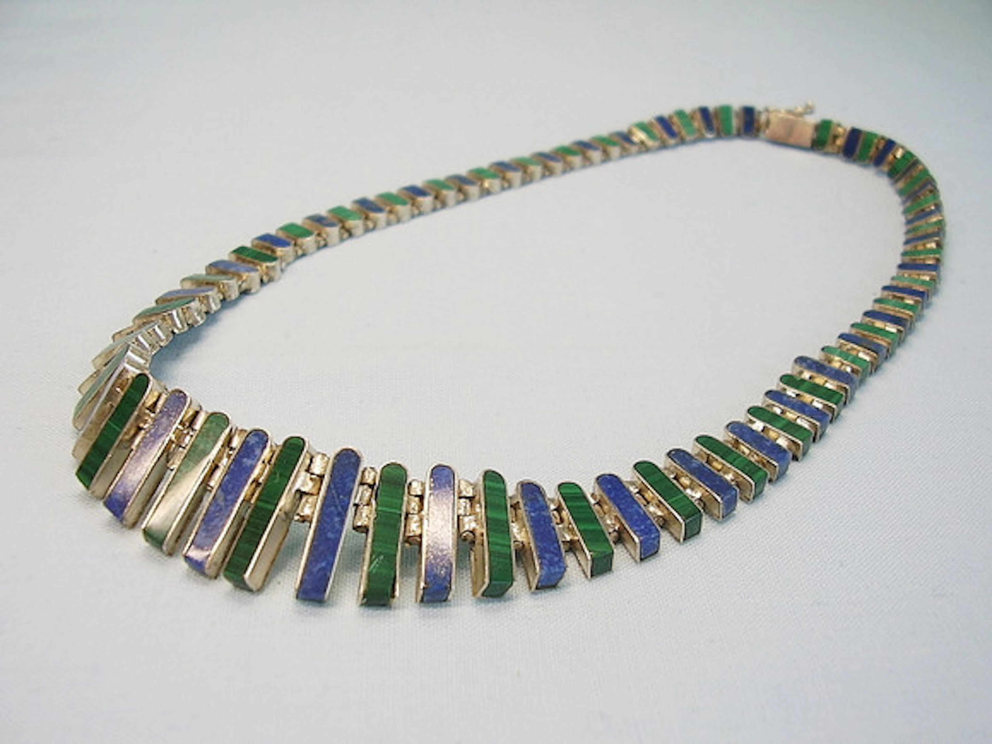 LAPIS LAZULI - MALAKIT HALSBAND UNIKT SILV…