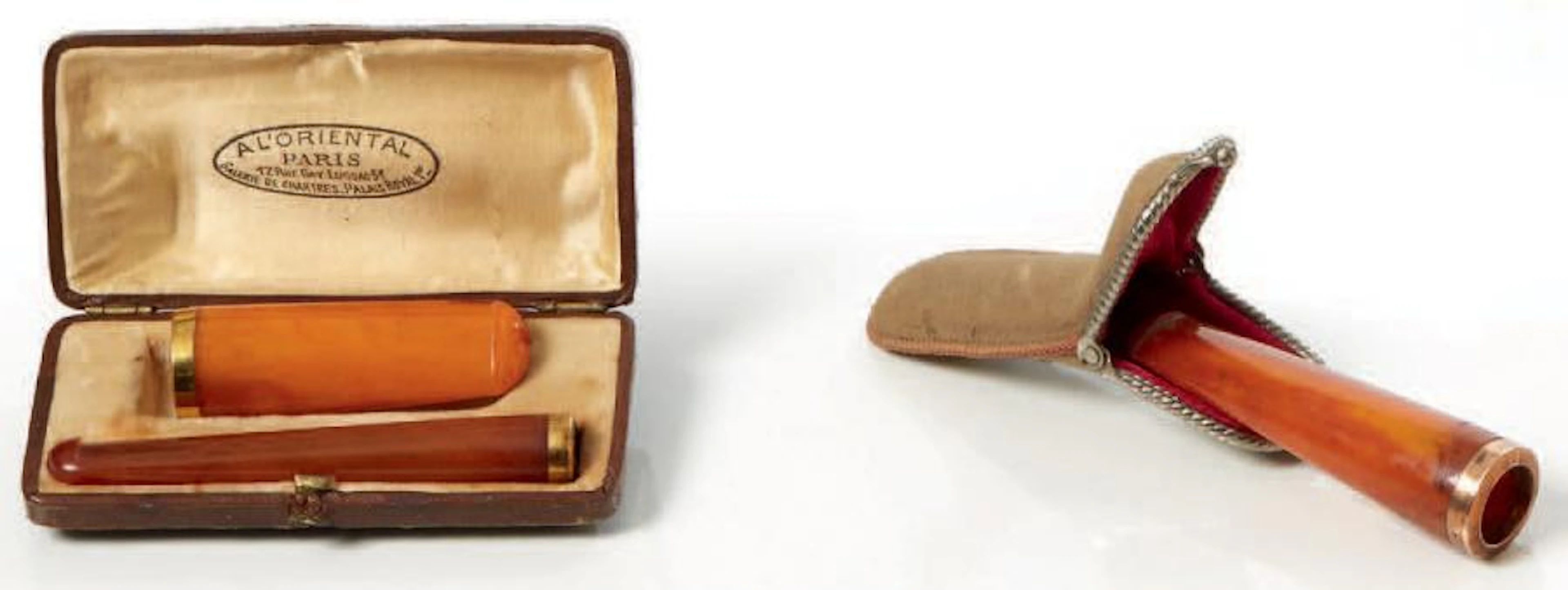 Ensemble de trois fume-cigarettes en ambre,…