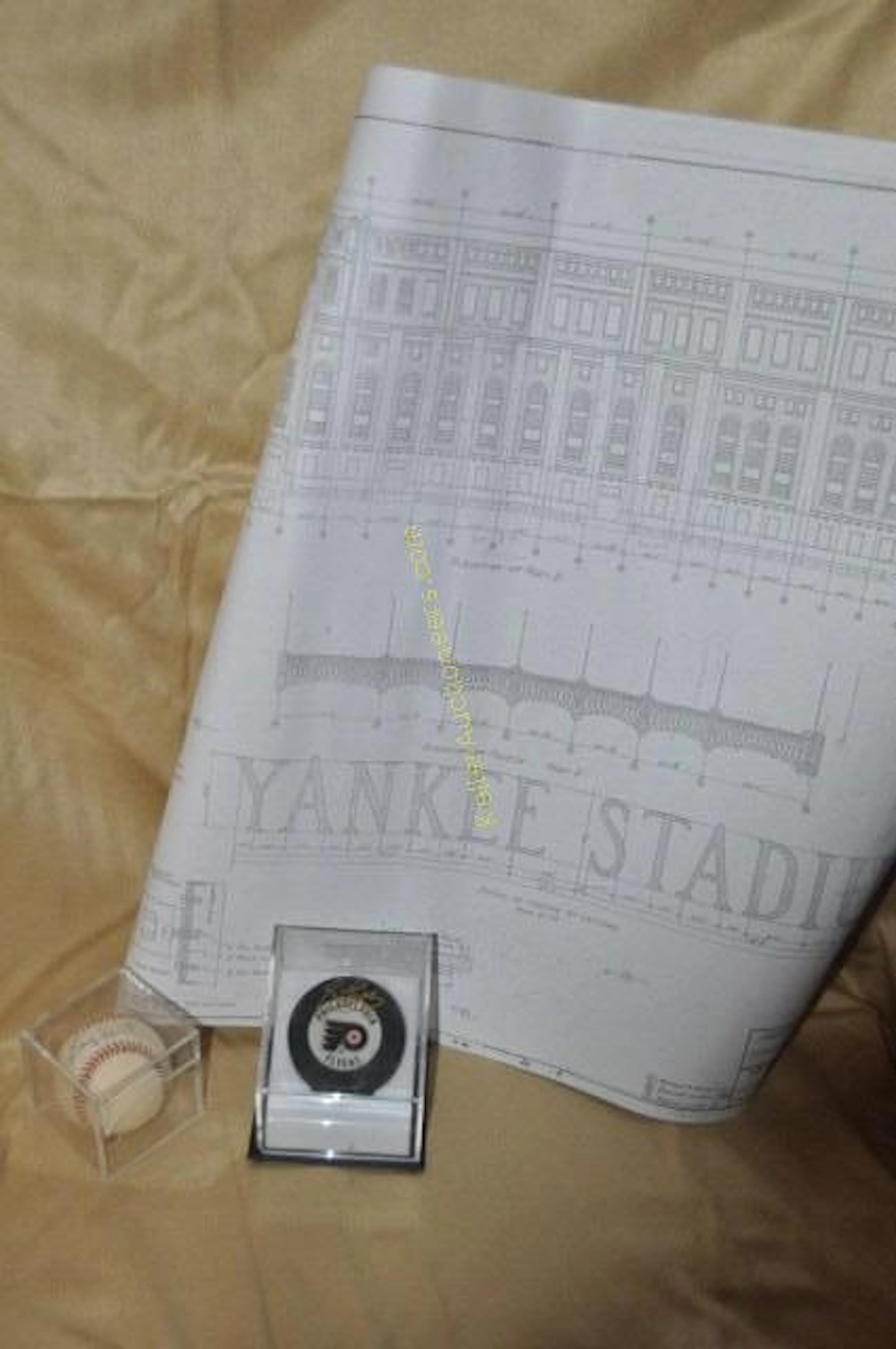 Signed Baseball, Hockey Puck, and Print