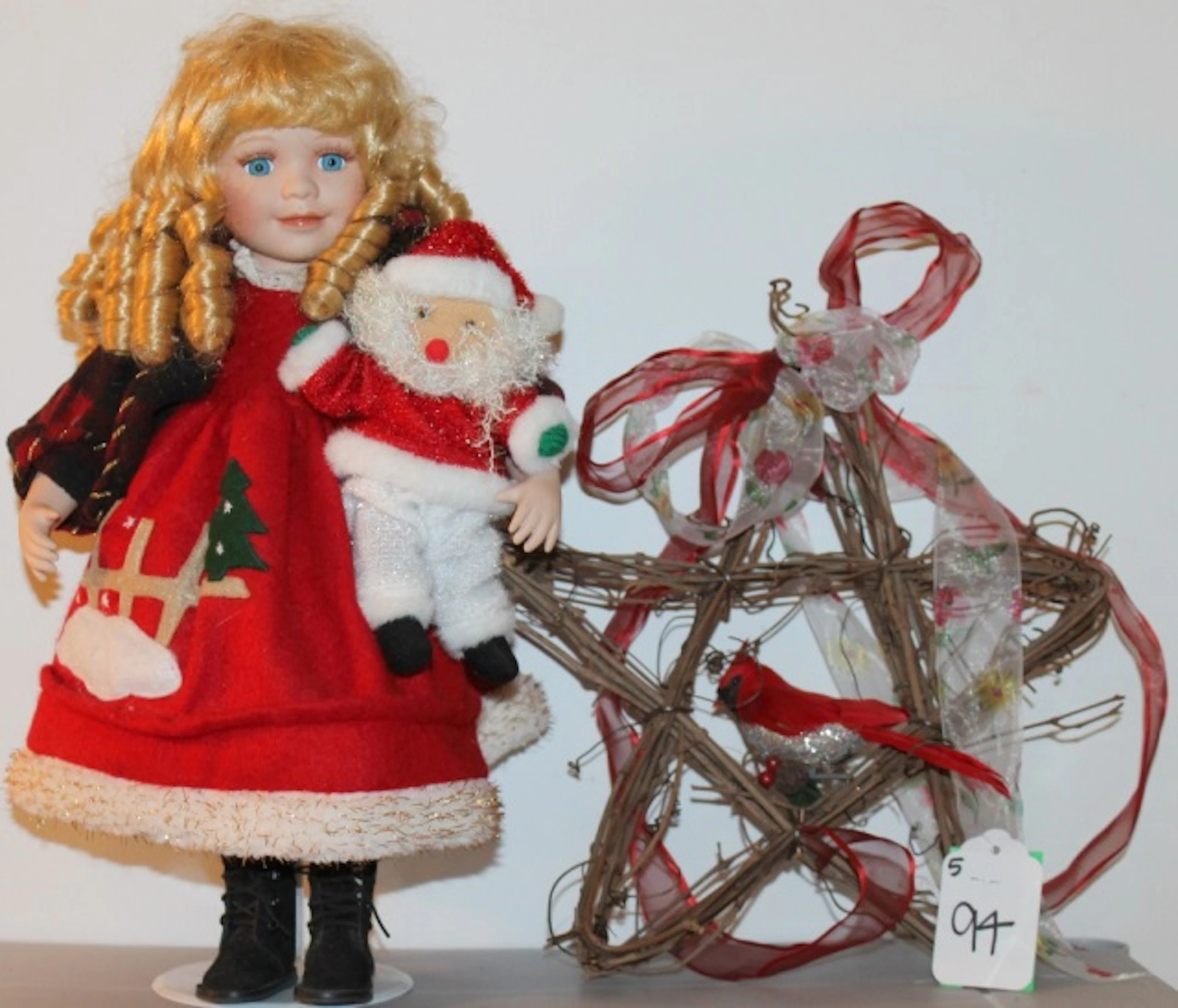 Doll in Red Dress with Santa Doll Toy