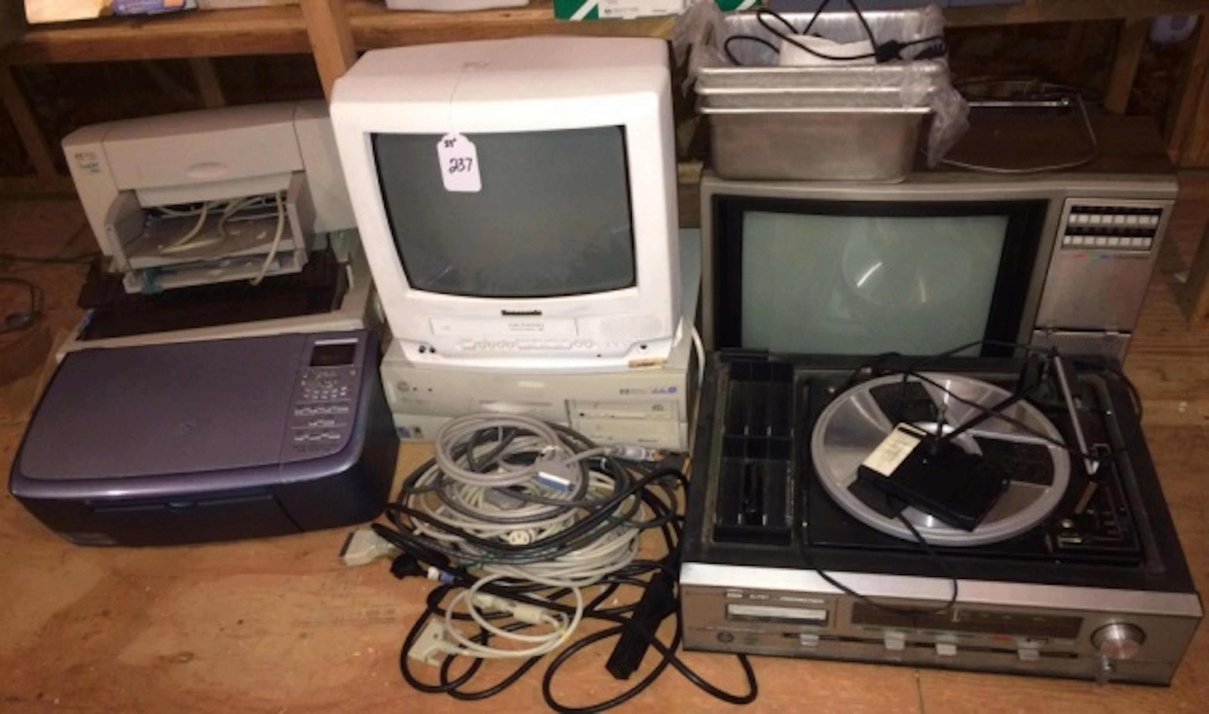TV, Turn Table, 3 Printers, Cords & Cables