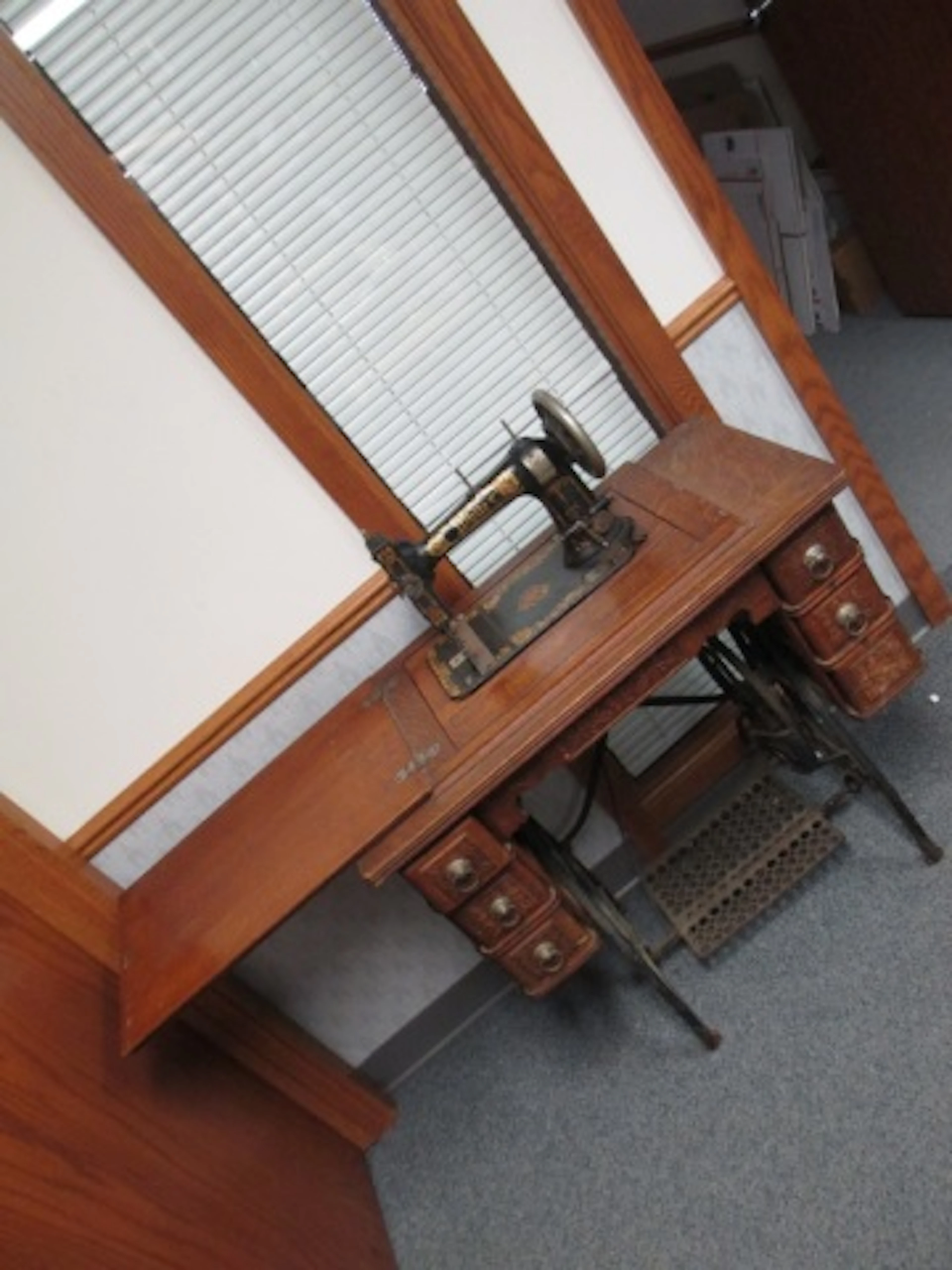 Antique White Cast Iron Treadle Sewing Machine