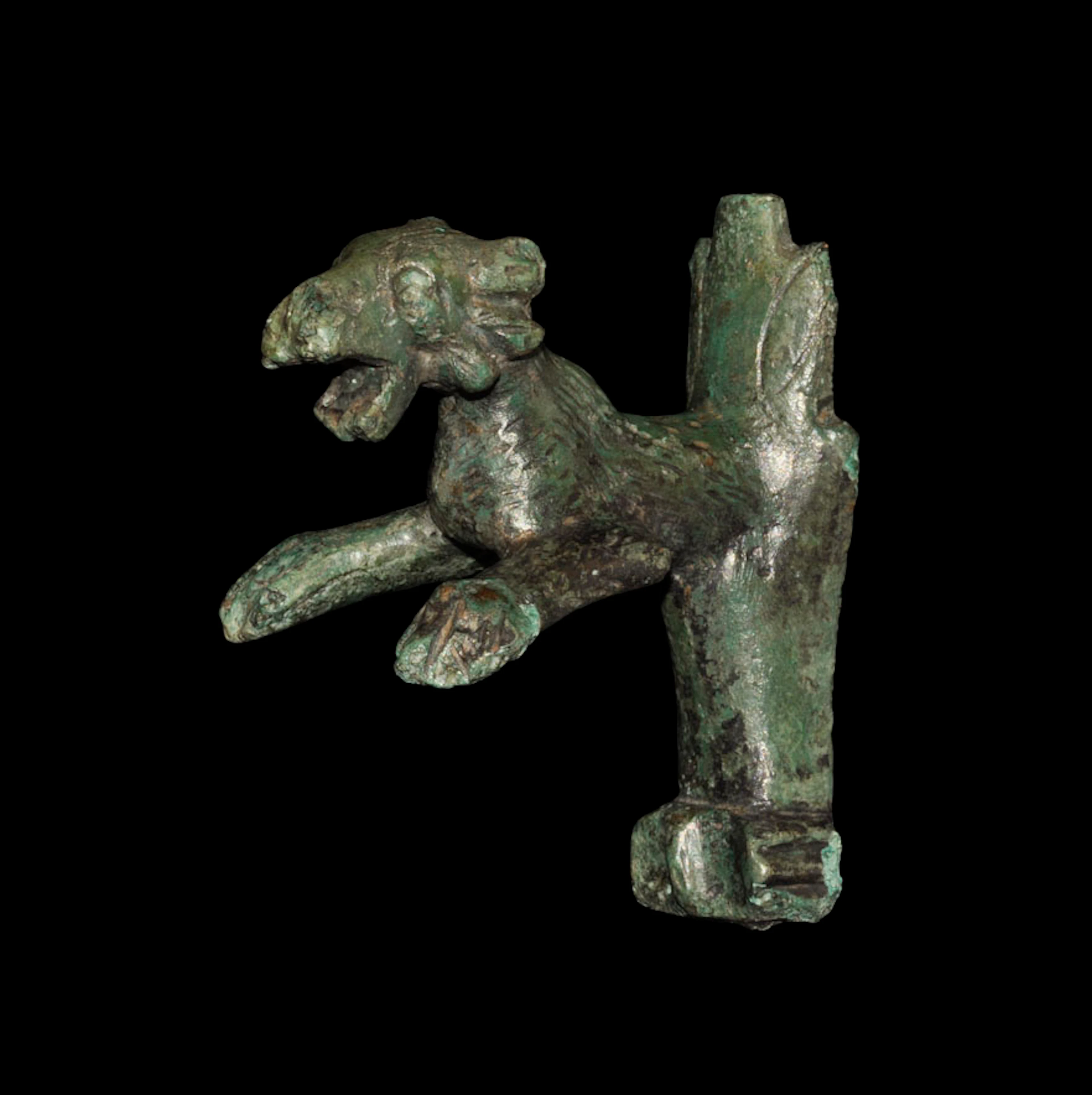 Roman Bronze Pouncing Lion Mount