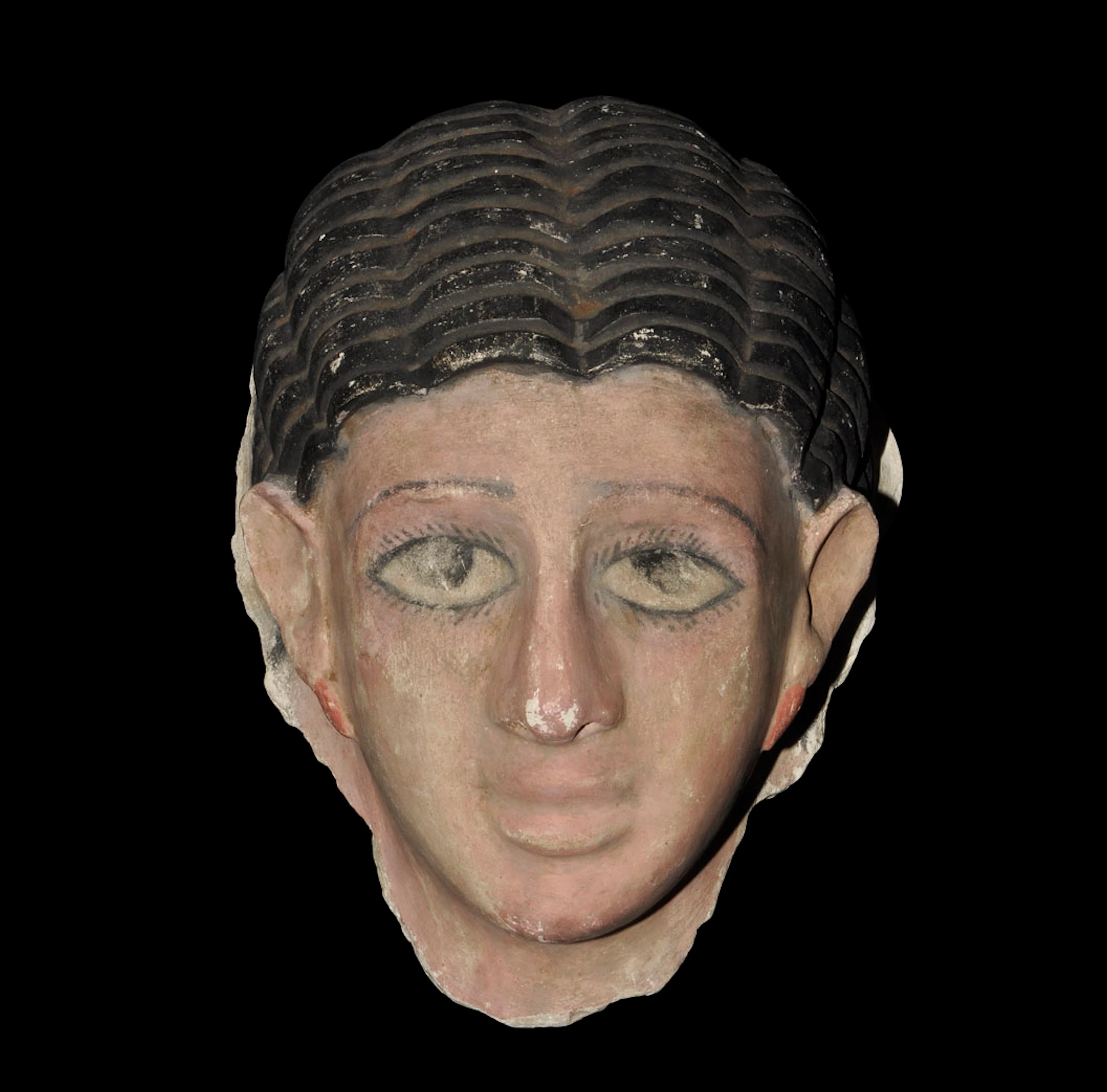 Egyptian Painted Plaster Female Mummy Portrait Mask