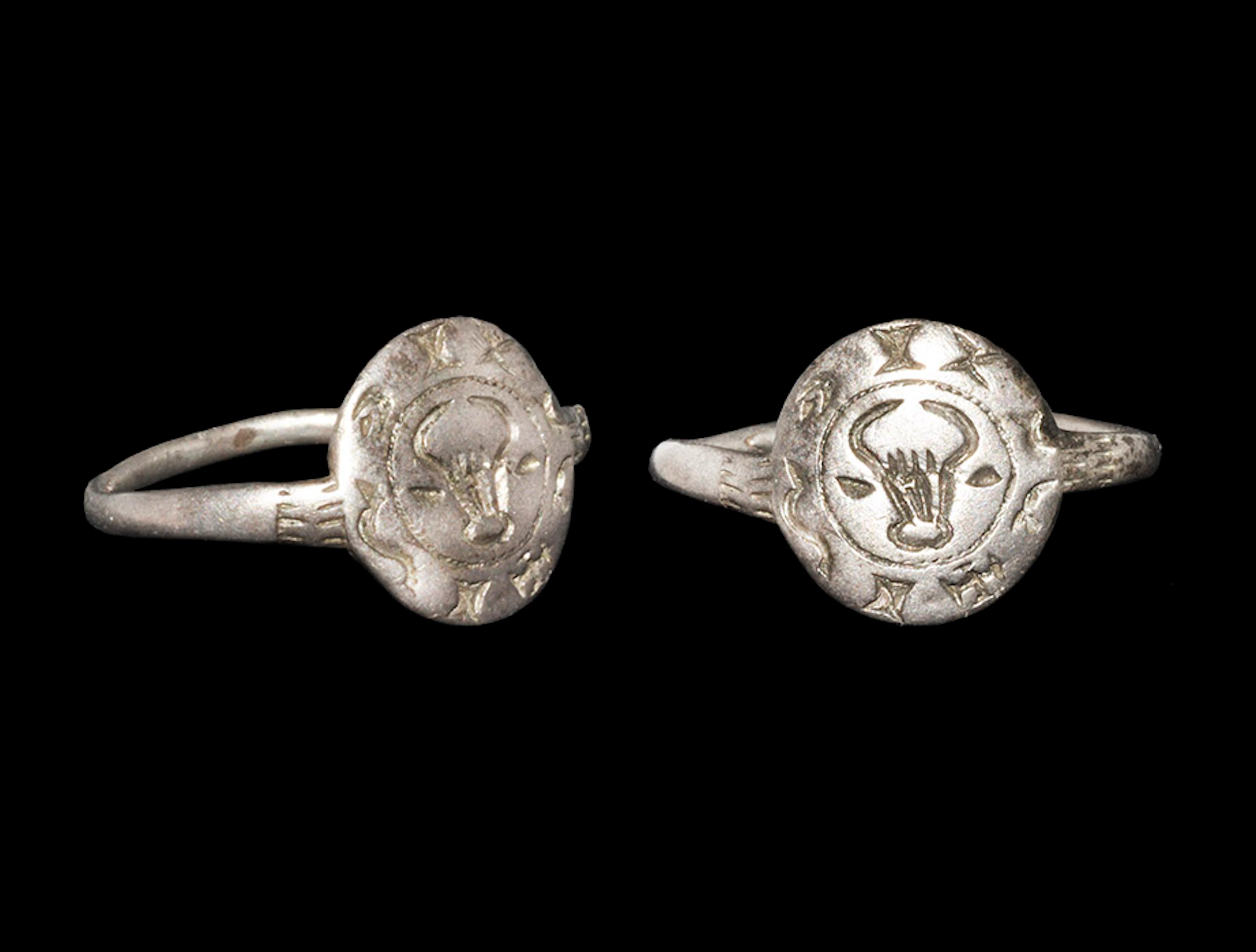 Medieval Silver Bull-Head Signet Ring