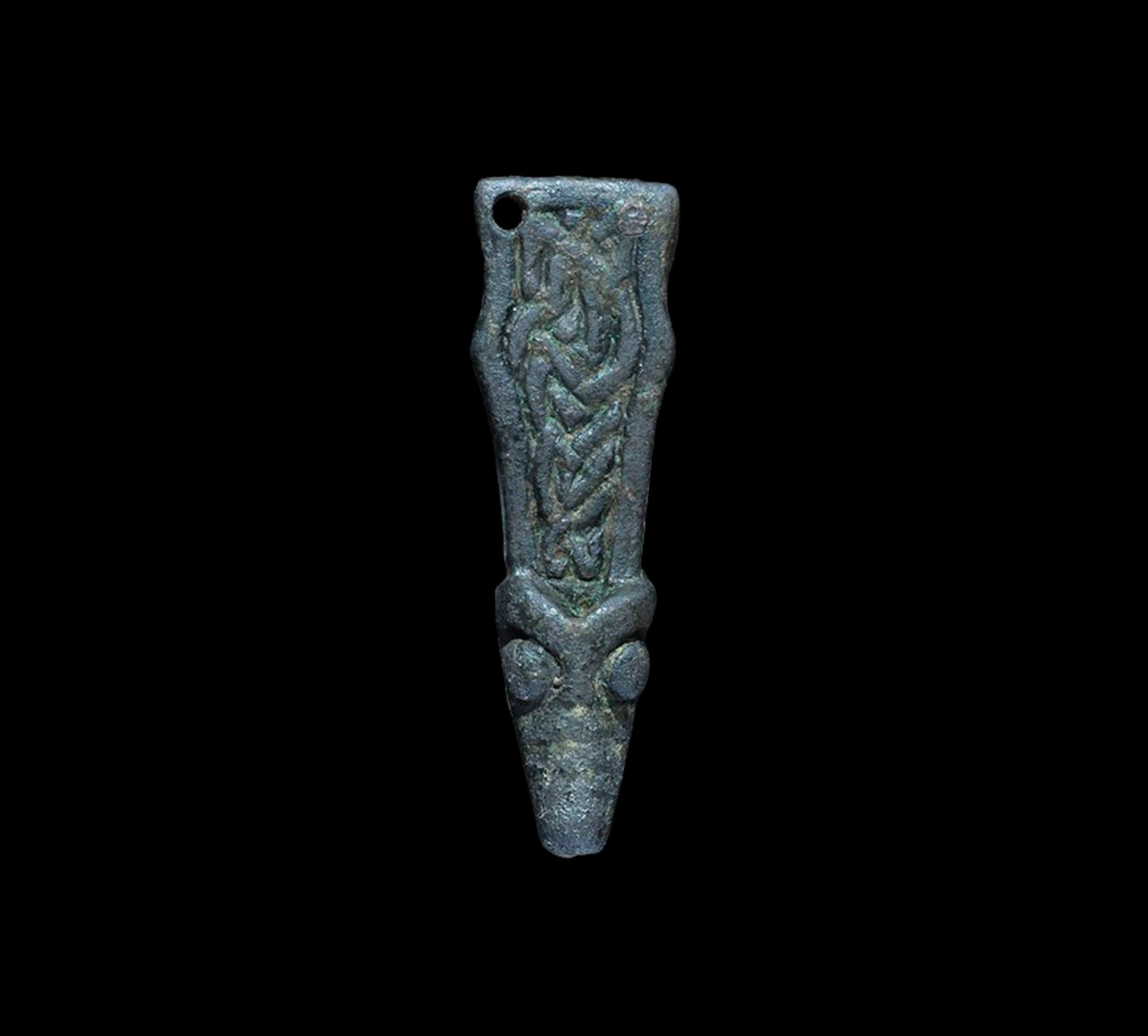 Anglo-Saxon Bronze Strap End with Interlaced Panel