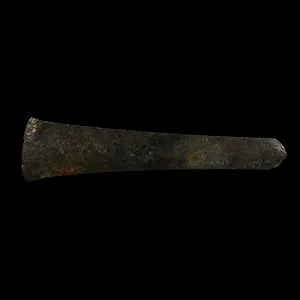 A bronze flat axe with rectangular-section body, tapered from a narrow ...