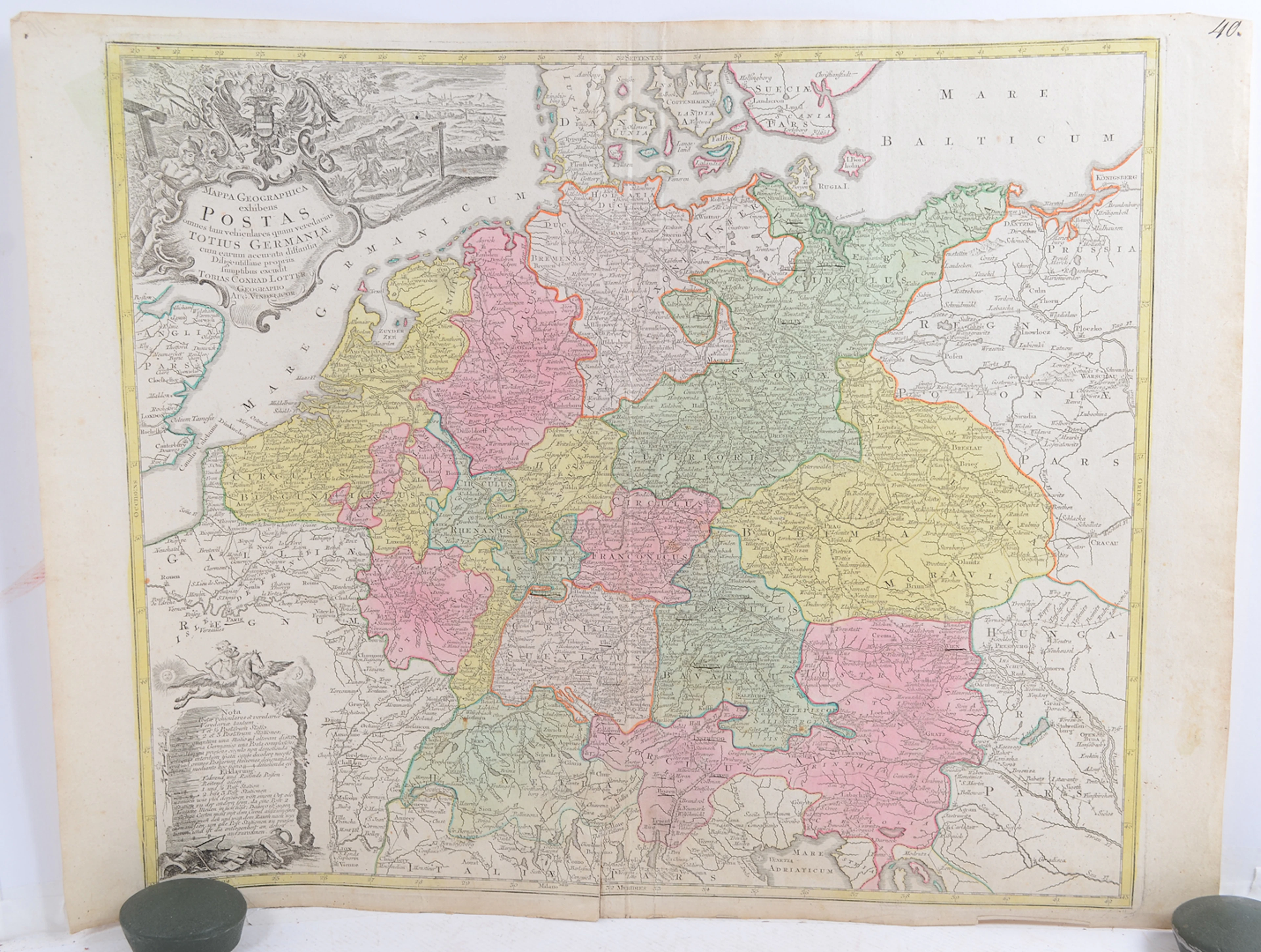 LOTTER, T C. (Postkarta ) MAPPA GEOGRAPHICA POSTAS TOTIUS GERMANIAE 1760-tal.