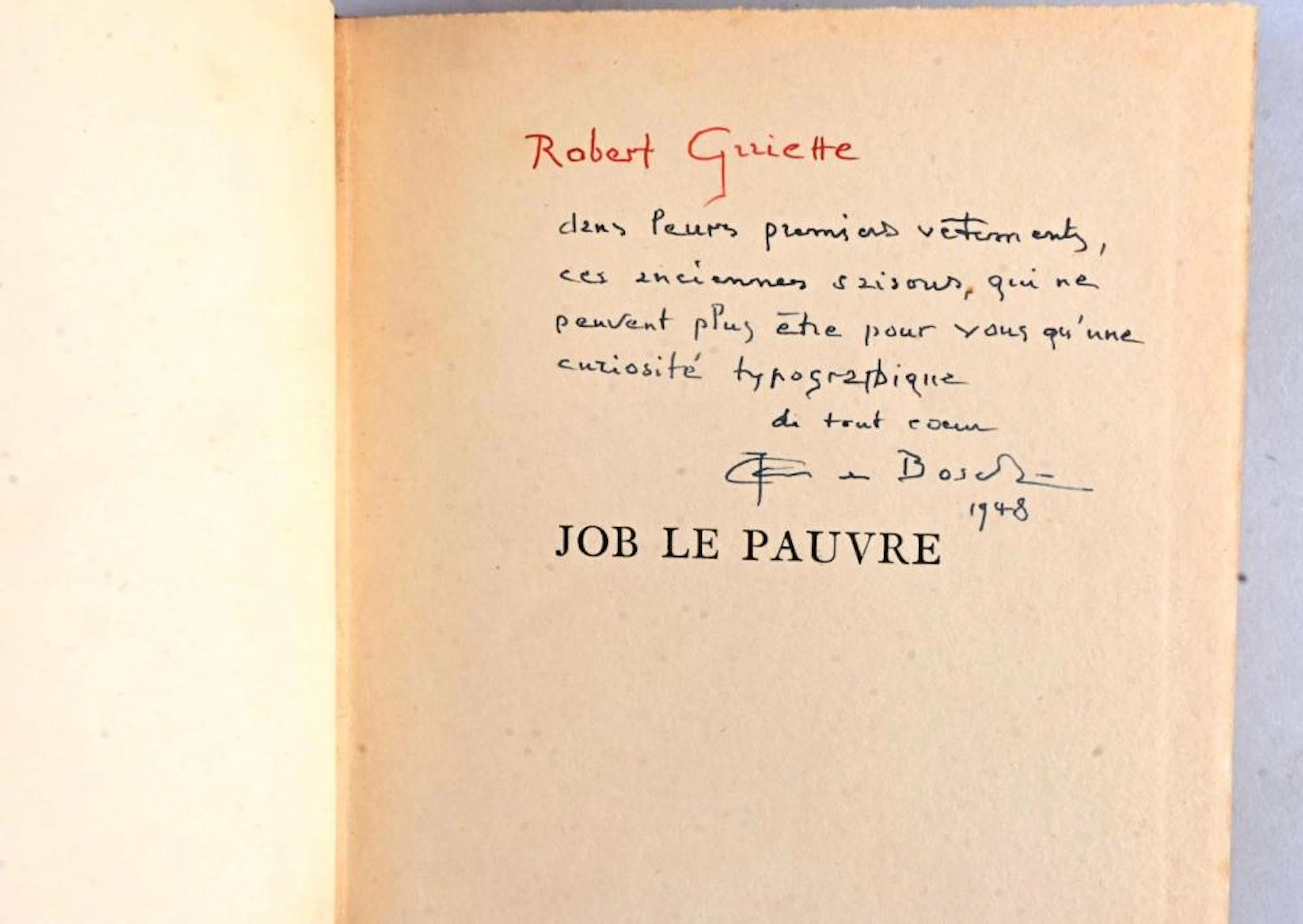 BOSSCHÈRE Jean de BOSSCHÈRE Jean de Job le Pauvre Paris, Jacques Povoloz