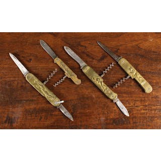 Four French Combination Pen Knives with corkscrews...