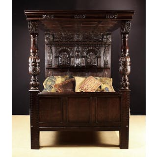 A 17th Century Style Carved Oak Full Tester Bed