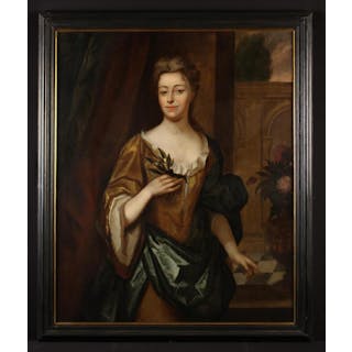 A Large 18th Century Oil on Canvas: Three quarter length...