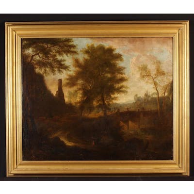 A 17th/ Early 18th Century Oil on Canvas: Landscape with...