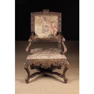 A Large 19th Century Oak Framed Armchair with Rococo Carving