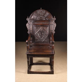 A Fine, Imposing 17th Century Scottish Oak Armorial Wainscot Chair