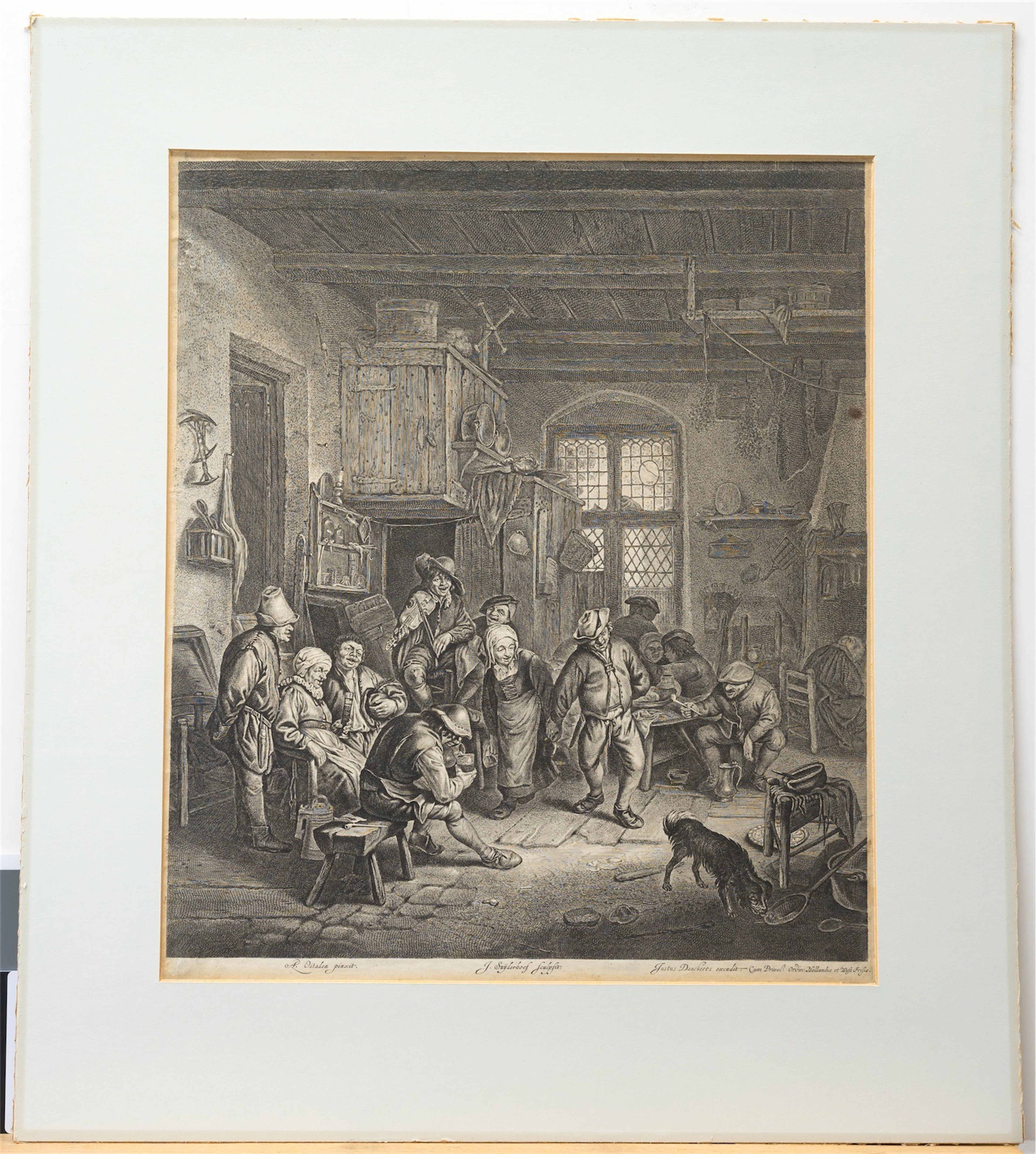 JONAS SUYDERHOEF (UM 1613 - 1686, HAARLEM).. Das tanzende Paar in der Schenke. Kupferstich nach Adriaen von Ostade.