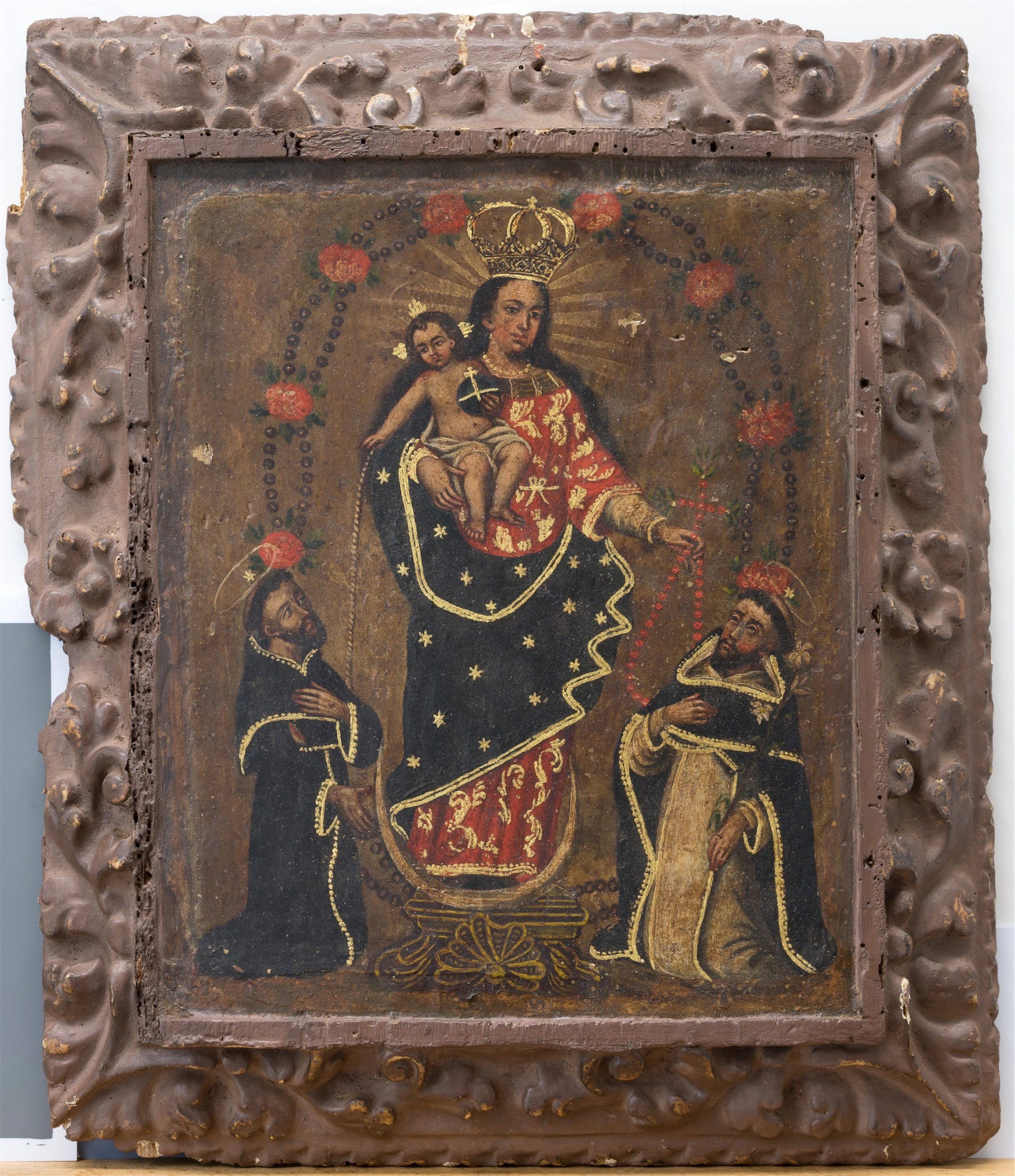 NEAPEL 18. JH.. Zwei Heilige in Anbetung der Mutter Gottes. Öl auf Holz.