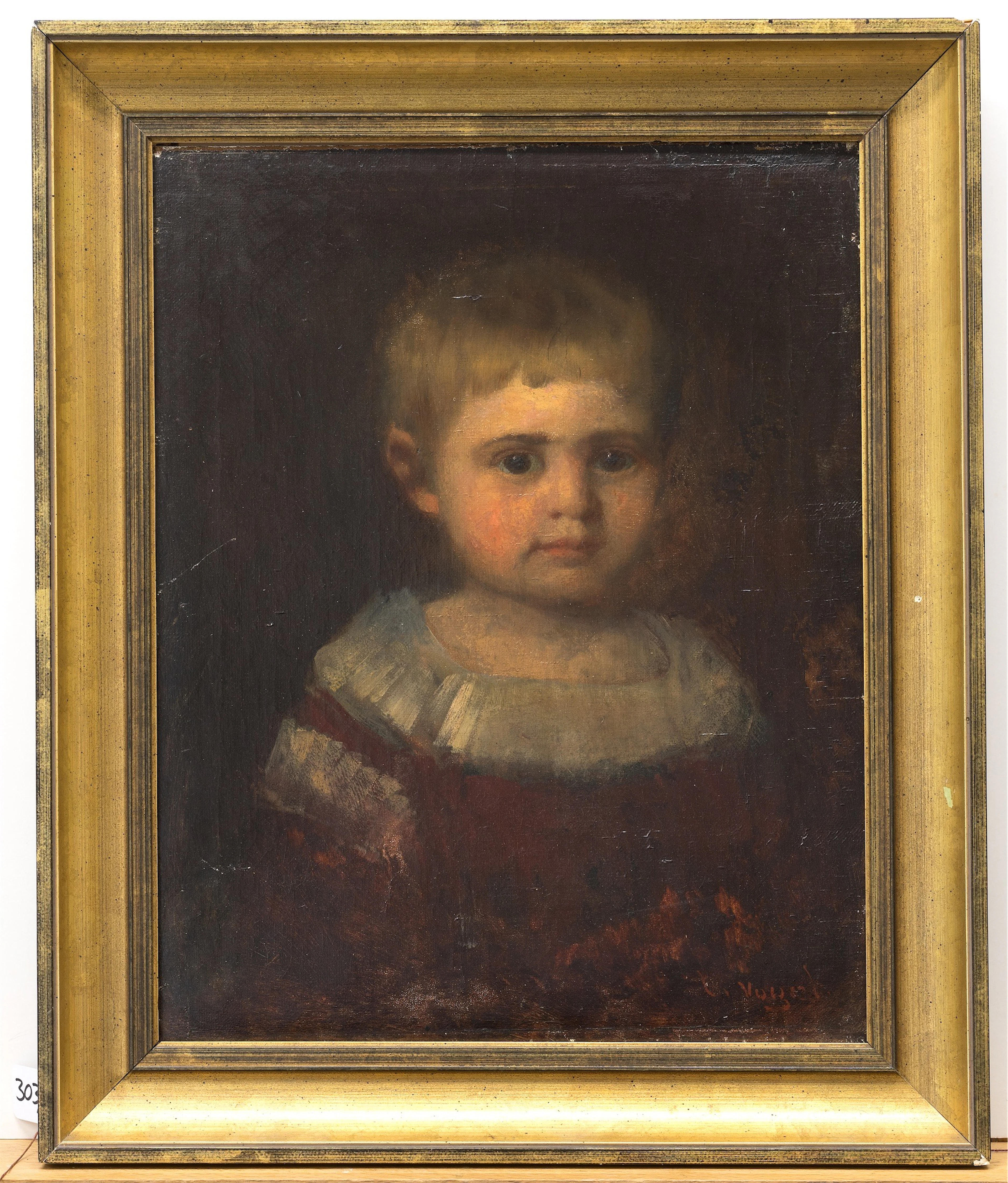 L. VOGEL (DT. KÜNSTLER, TÄTIG UM 1900). Bildnis eines Knaben im roten Samtgewand mit weißem Spitzenkragen. Öl auf Leinwand.