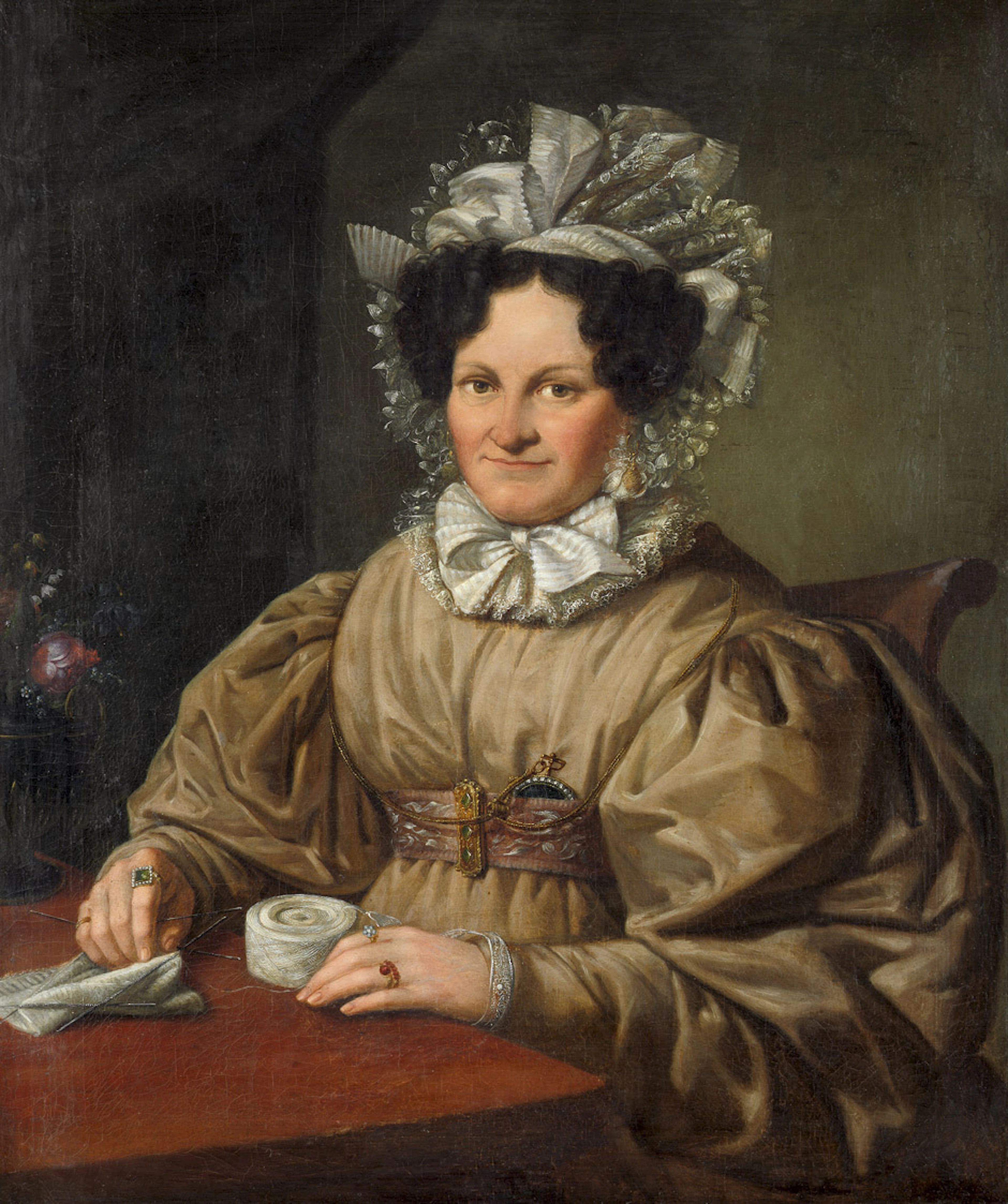 FRIEDRICH TRAUGOTT GEORGI (1783 SCHWARZENBERG - 1838 LEIPZIG). Zugeschrieben. Sitzende Dame bei einer Handarbeit. Öl auf Leinwand.