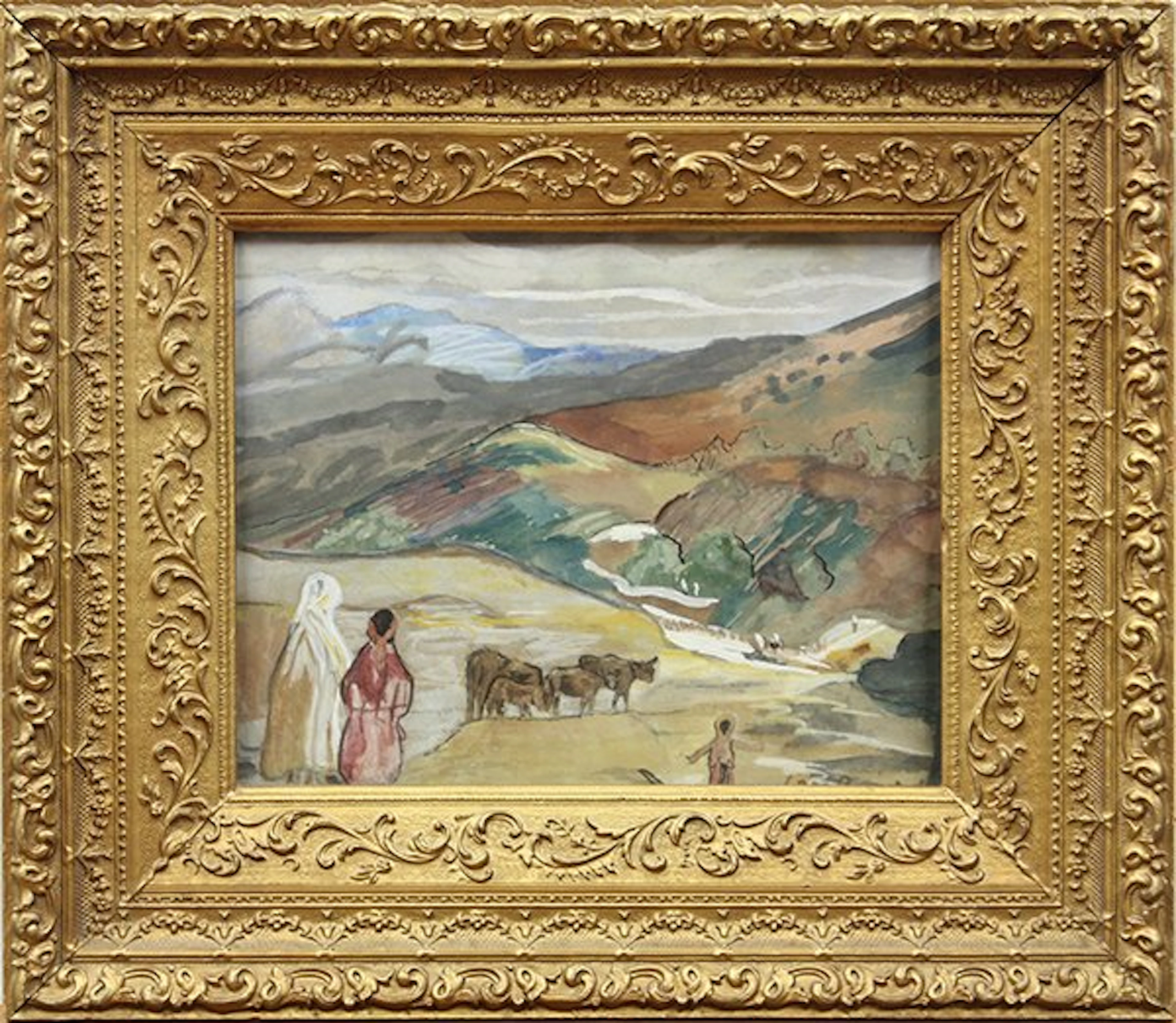 Leon Schulman Gaspard, Village Men and Cattle, gouache