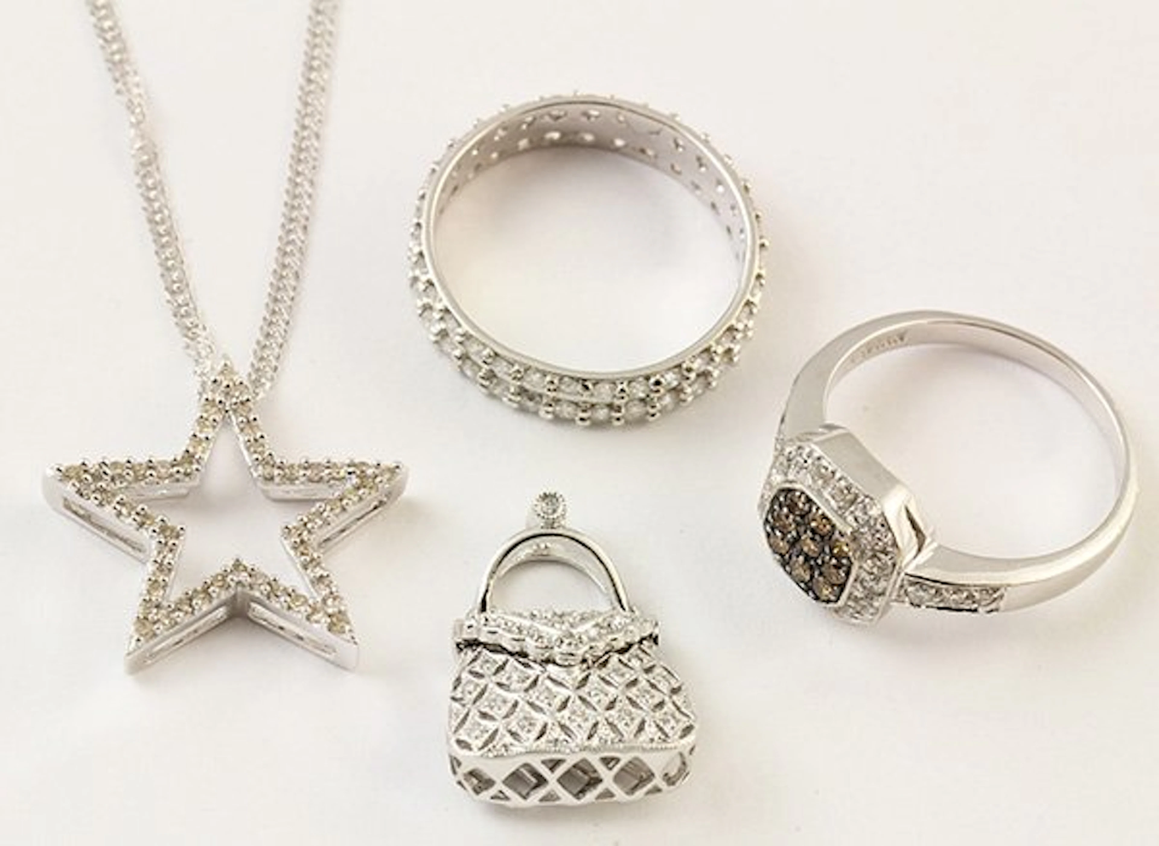 Collection of diamond and 14k white gold jewelry