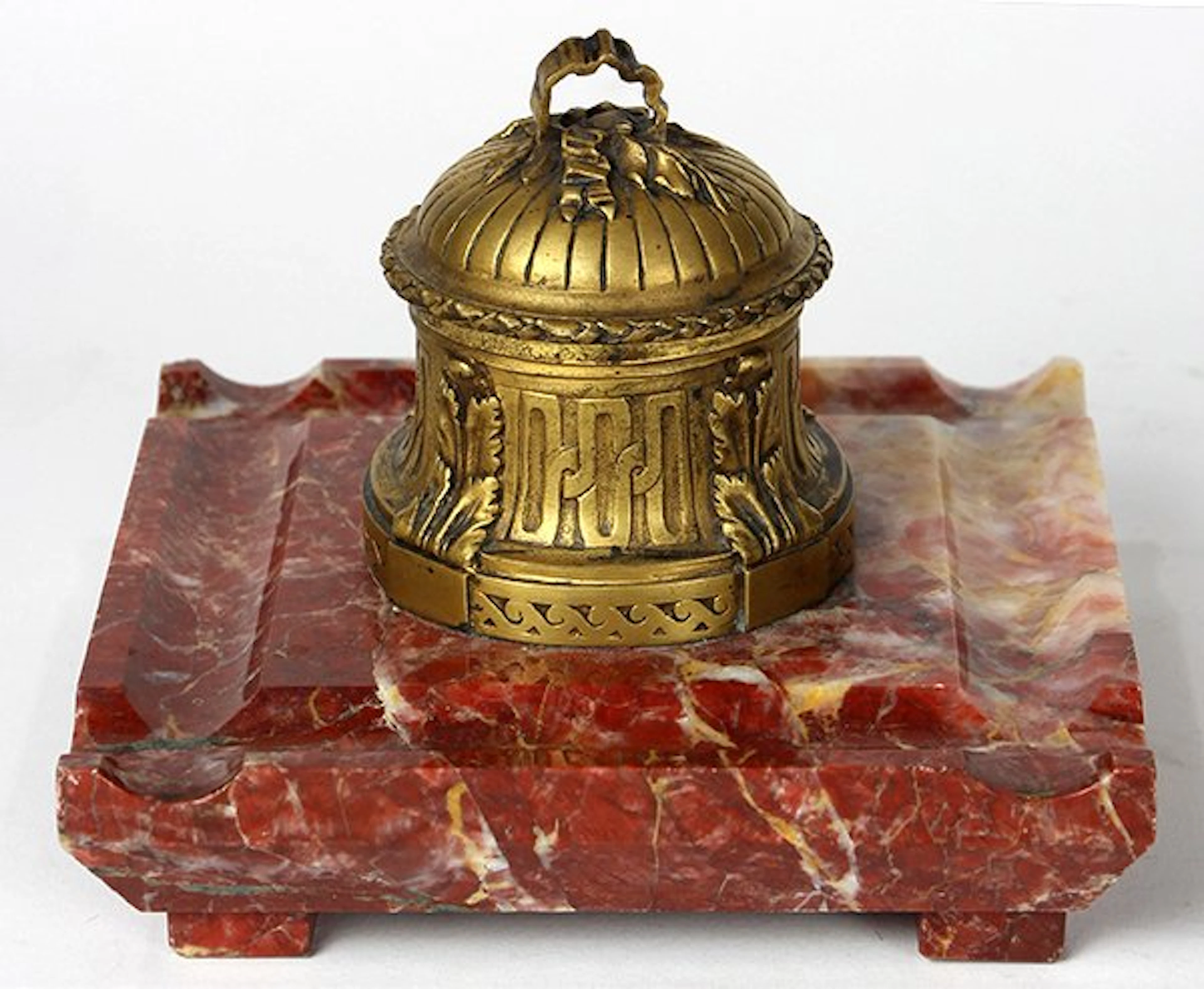 Louis XV style gilt bronze and marble inkwell