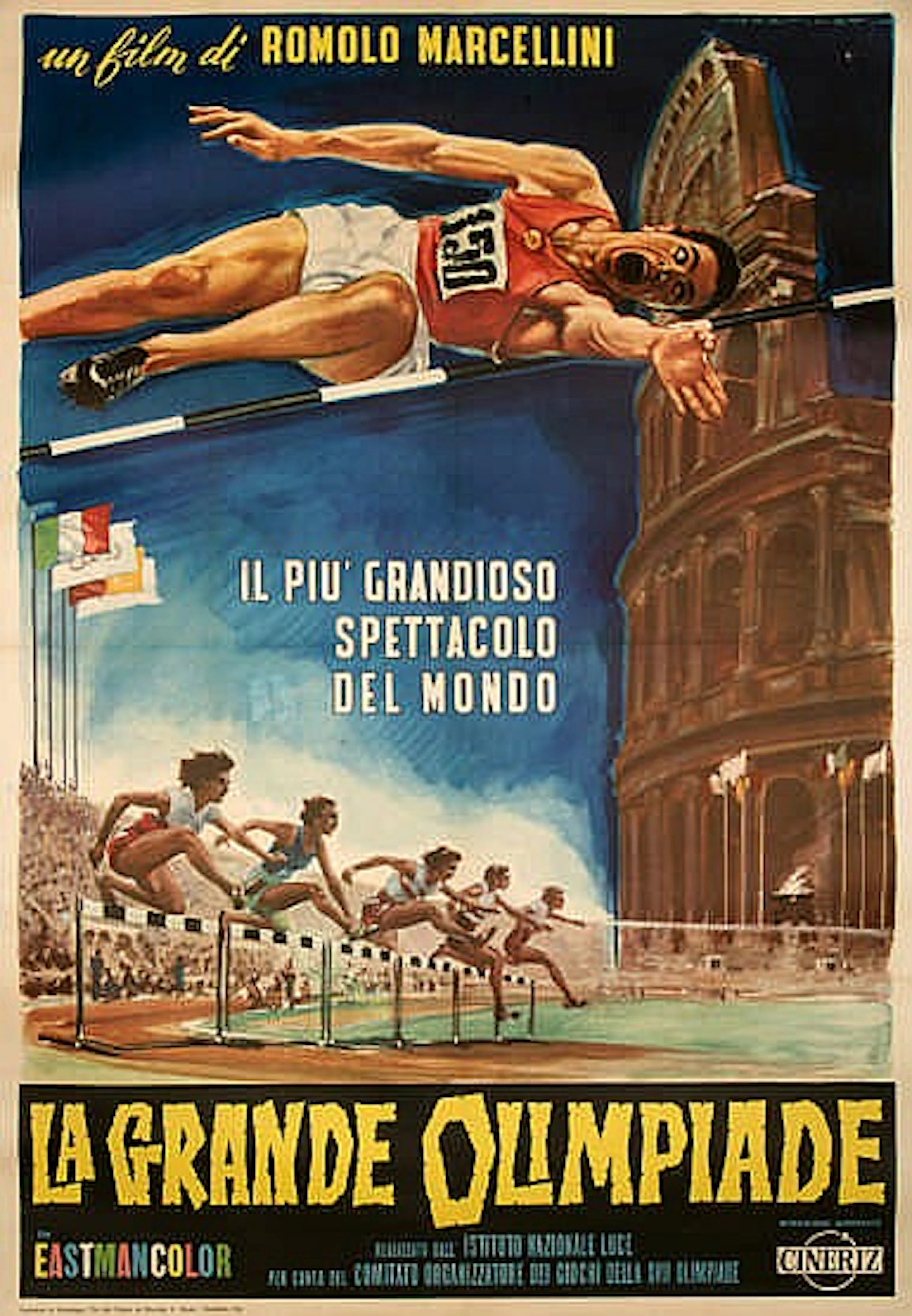 Large Italian poster for the official film of the Rome 1960 Olympic Games
