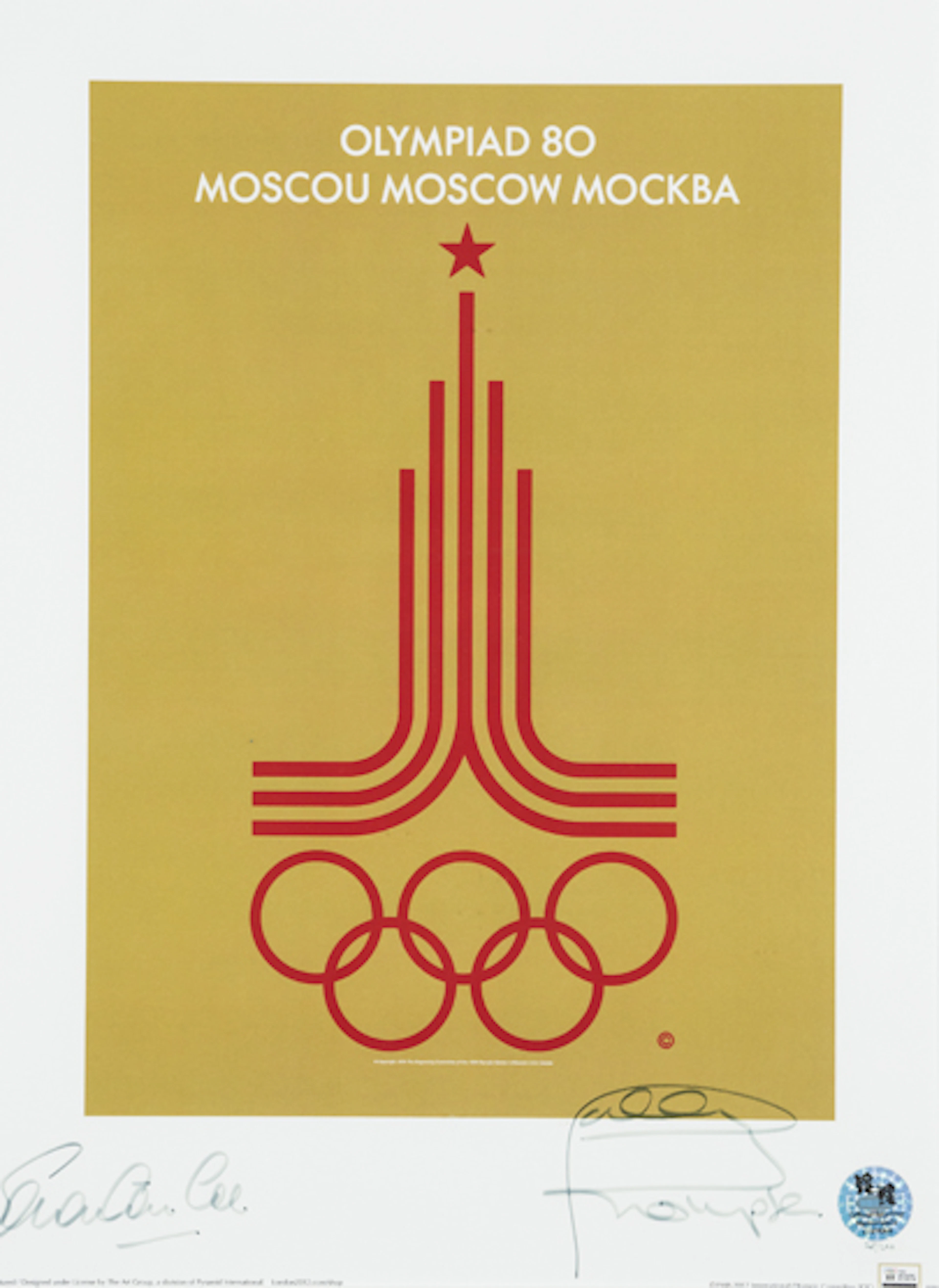 Moscow 1980 Olympic Games reproduction poster signed by the British gold me
